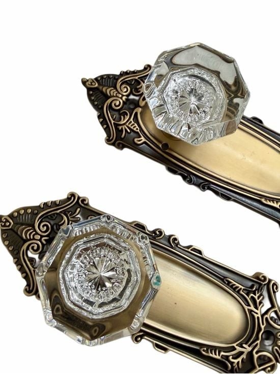 Vintage Glass and Bronze Finish Door Knob Set