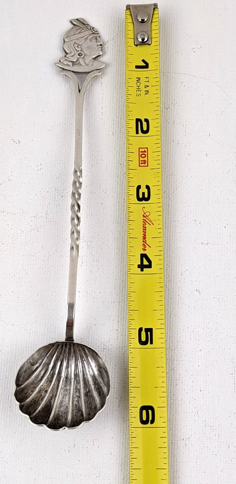 Native American Sterling Silver Ladle Figural Indian w Ribbed Bowl 6.25″ Long