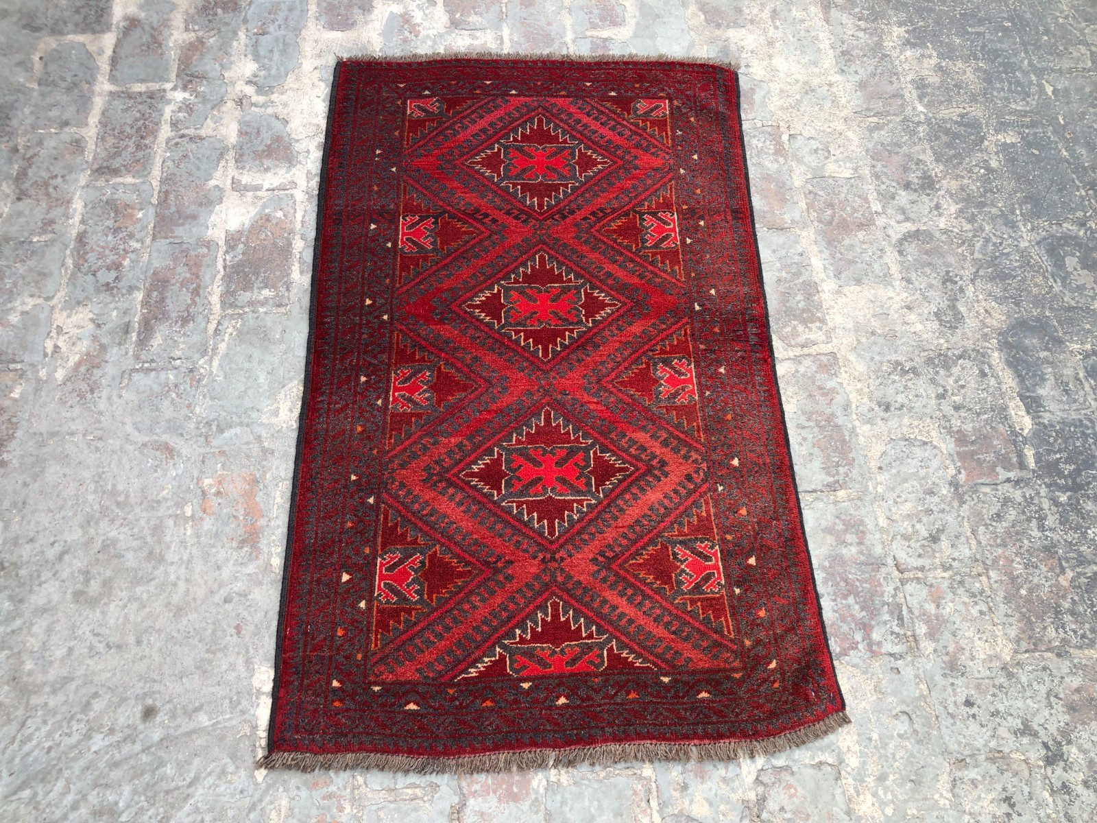 Vintage Afghan Tribal Rug 2’10×4’6 ft Hand Knotted Wool Geometric Accent Carpet