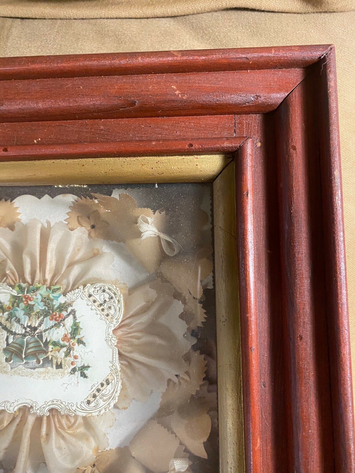 Superb Antique Victorian Mourning Wreath In Shadowbox Case