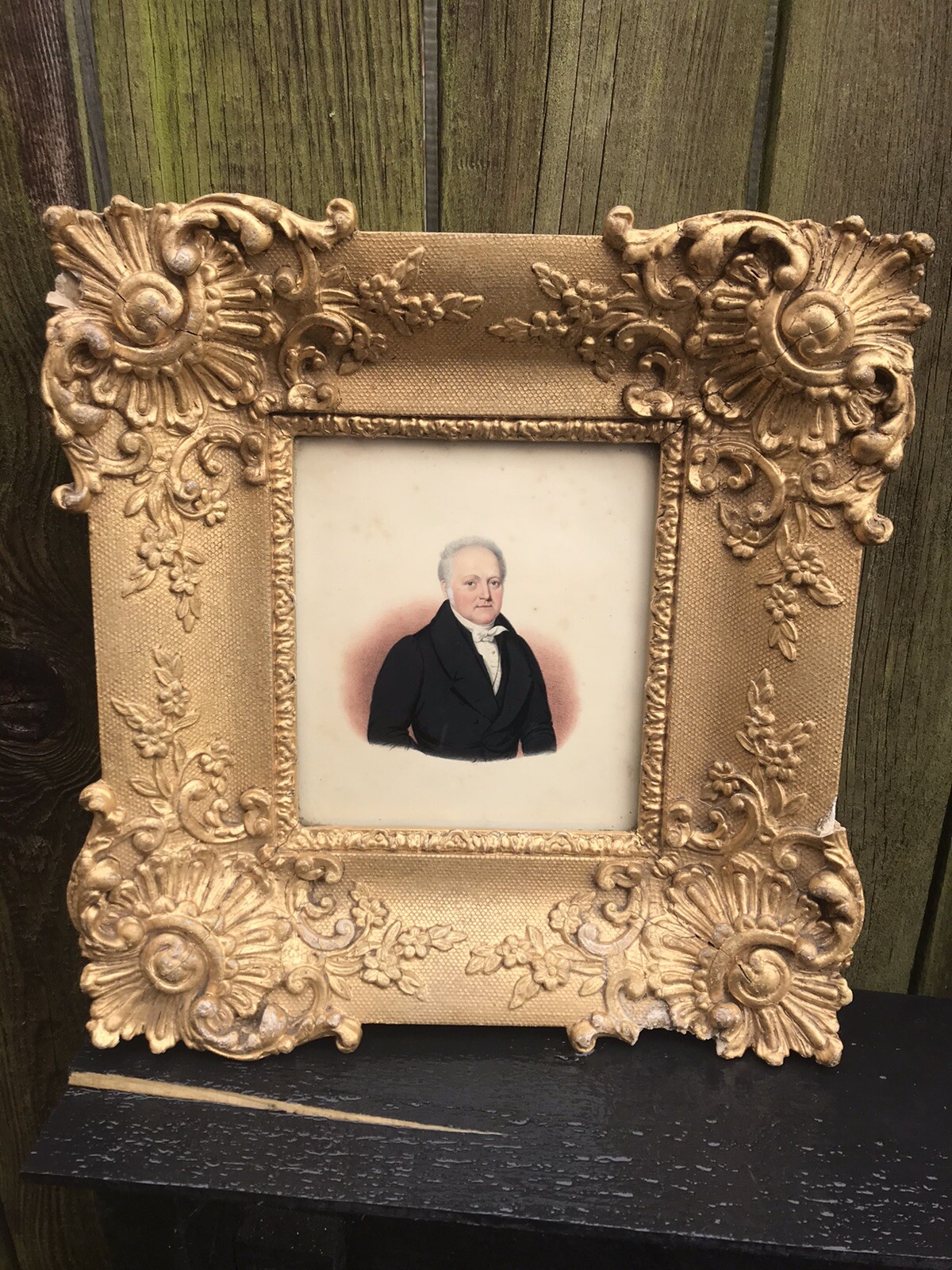 Picture frame Antique Georgian gilt wood gallery heavy wood gesso tinted photo