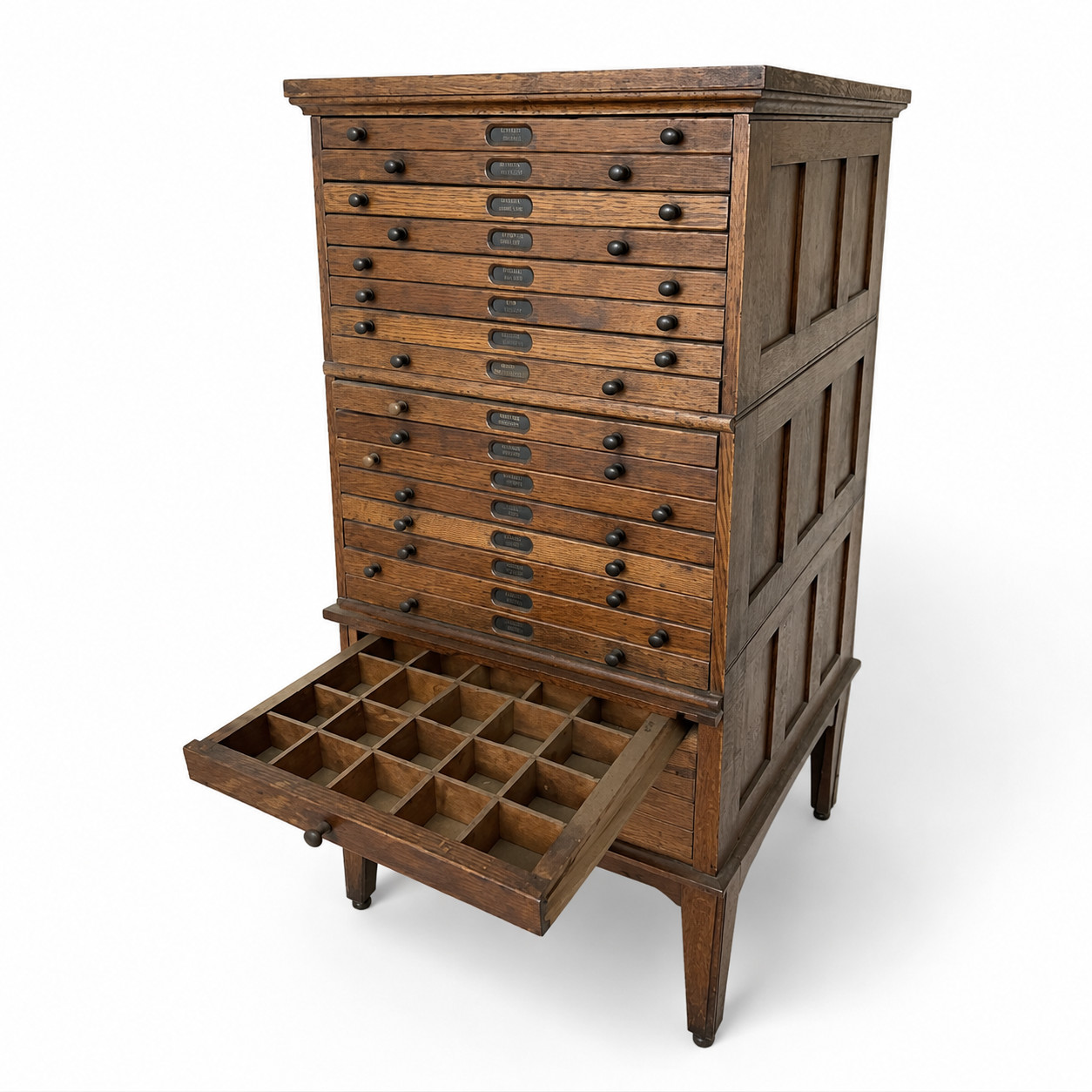 Antique Oak Flat File Map Cabinet Apothecary Multi Drawer Storage Dark Academia