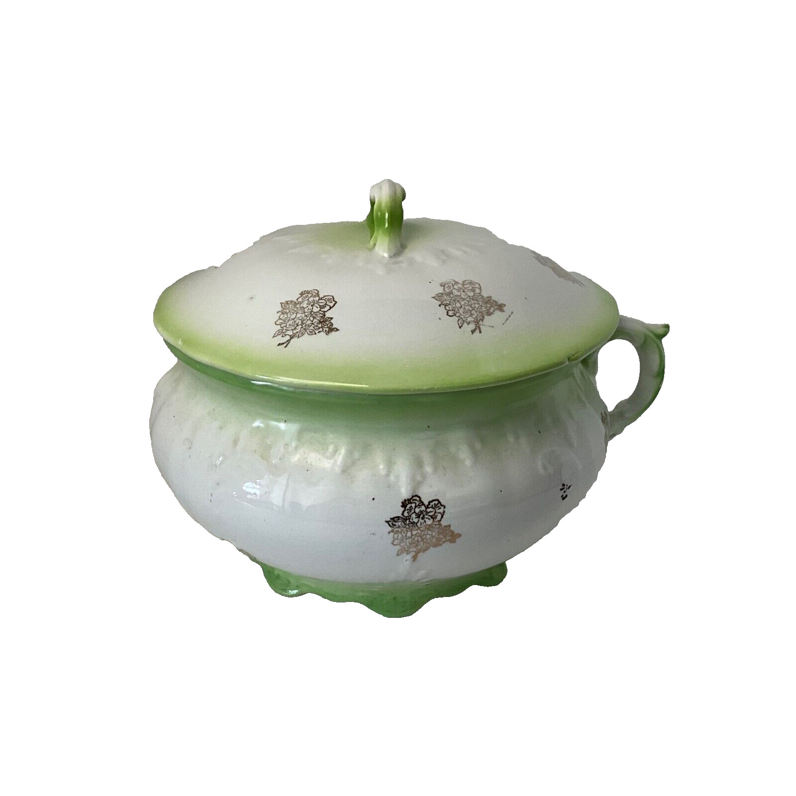 Smith Phillips Semi Porcelain Chamber Pot White with green/gold Trim & Accents