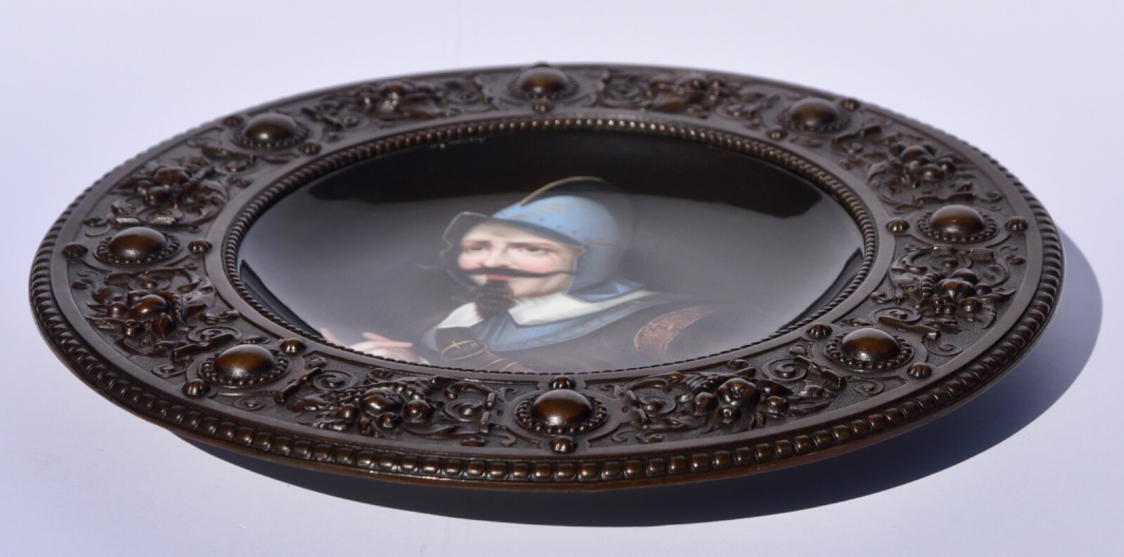 Superb Antique Hand Painted Bowl Bronze Mount Spanish Explorer/Conquistador 26cm
