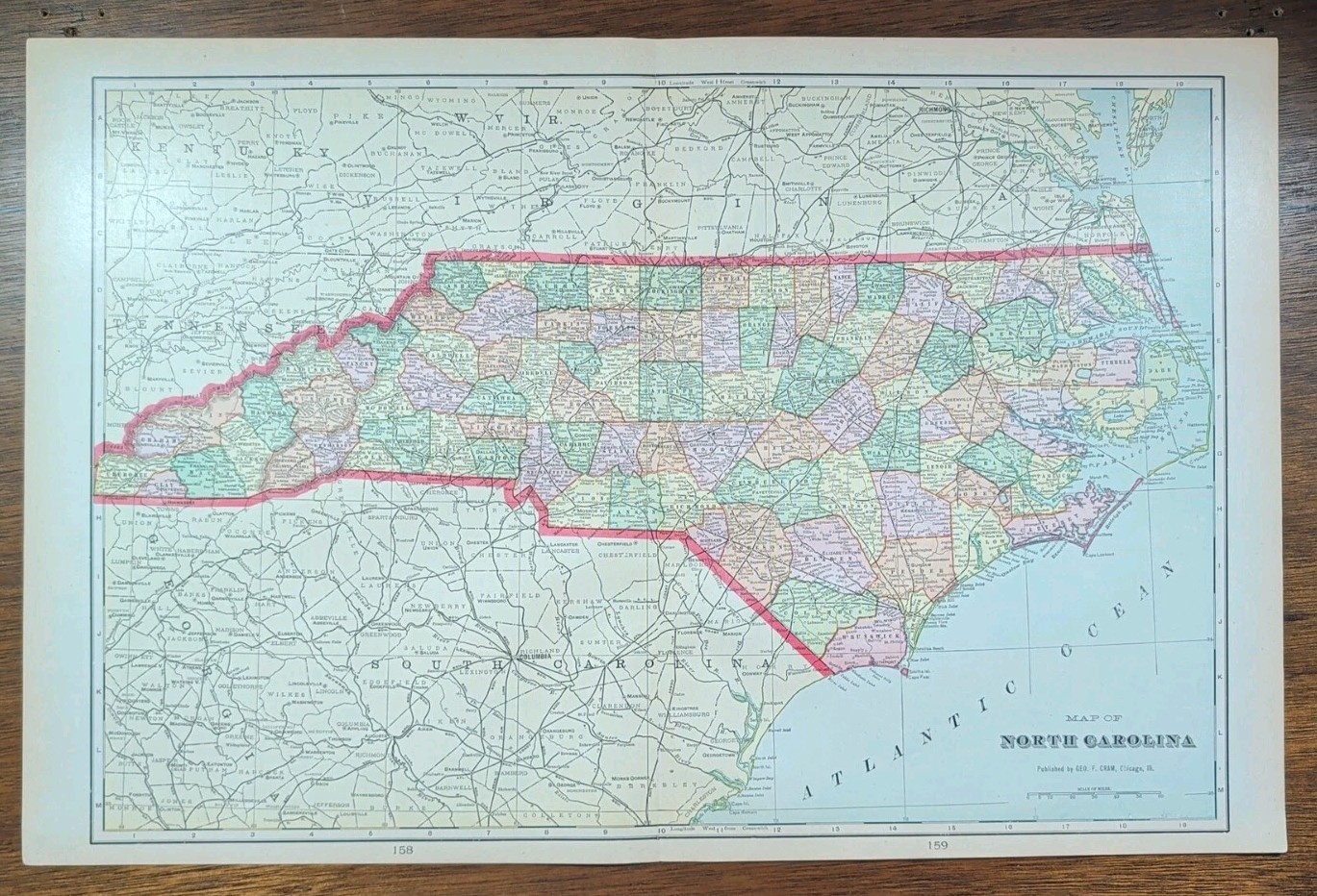 Vintage 1907 NORTH CAROLINA Map 22″x14″ ~ Old Antique Original LINCOLNTON SHELBY