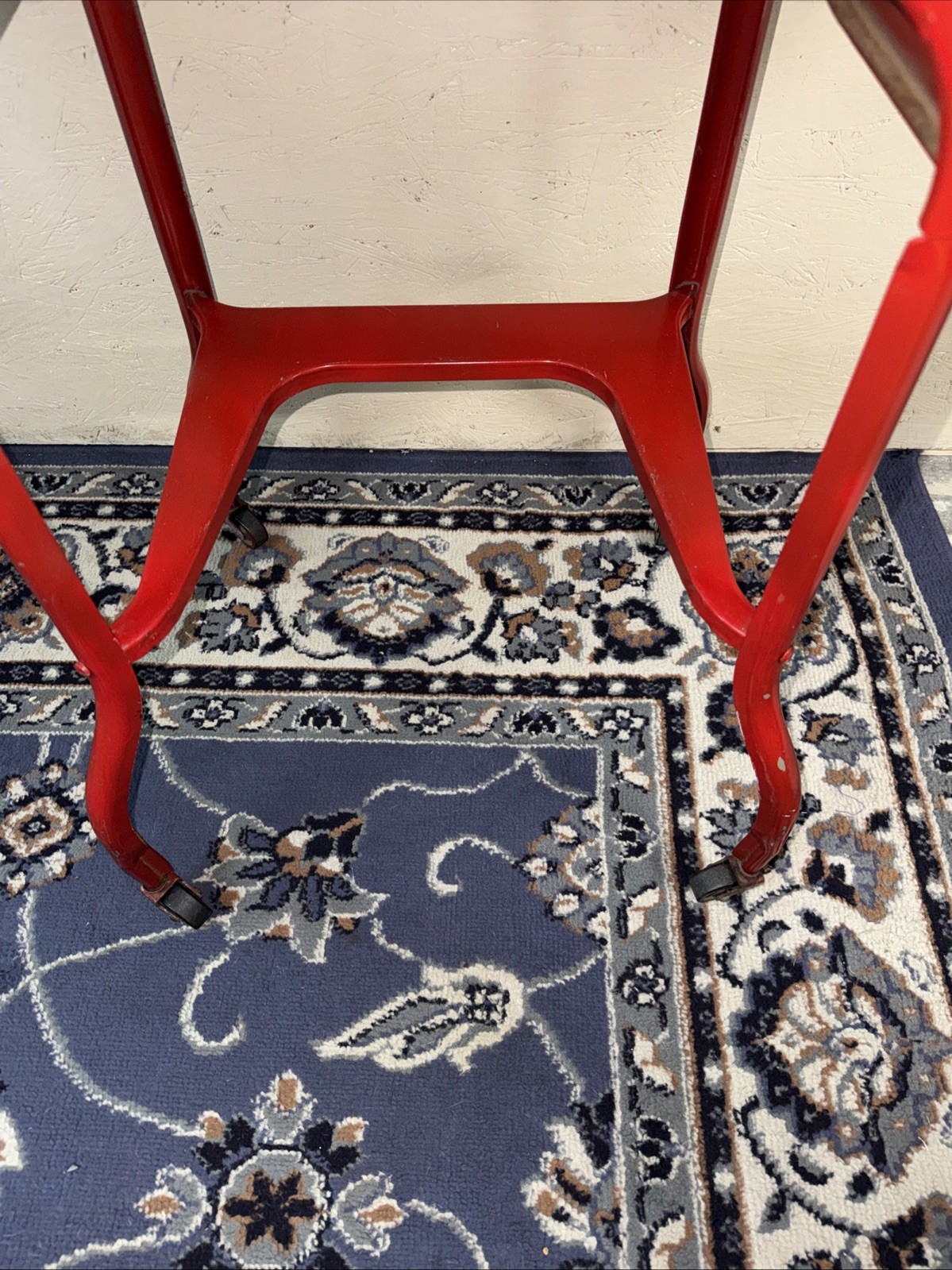 Vtg Typewriter Stand Table Desk Red Metal W/Wheels Drop Leaves Decorative Top