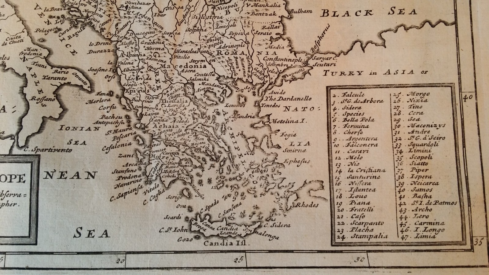 1732 ORIGINAL ANTIQUE COPPERPLATE MAP – TURKY IN EUROPE TURKEY – HERMAN MOLL