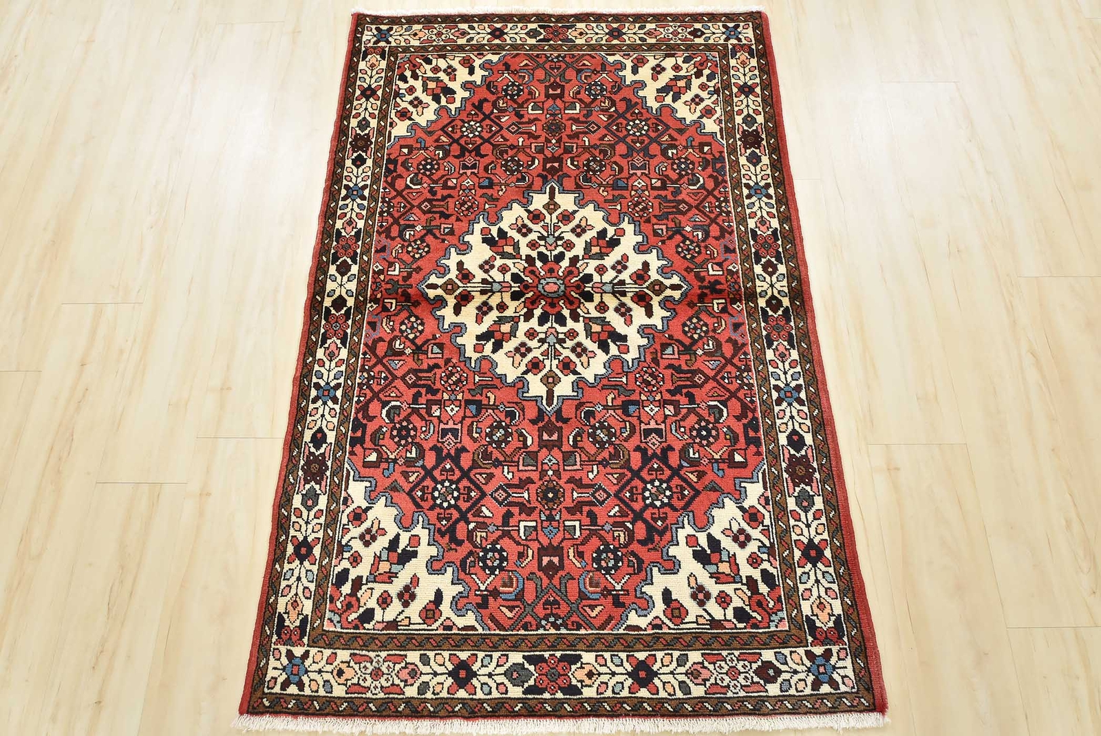 Vintage Tribal Rug 3’6” x 5’4” Red Wool Traditional Hand-Knotted Oriental Carpet