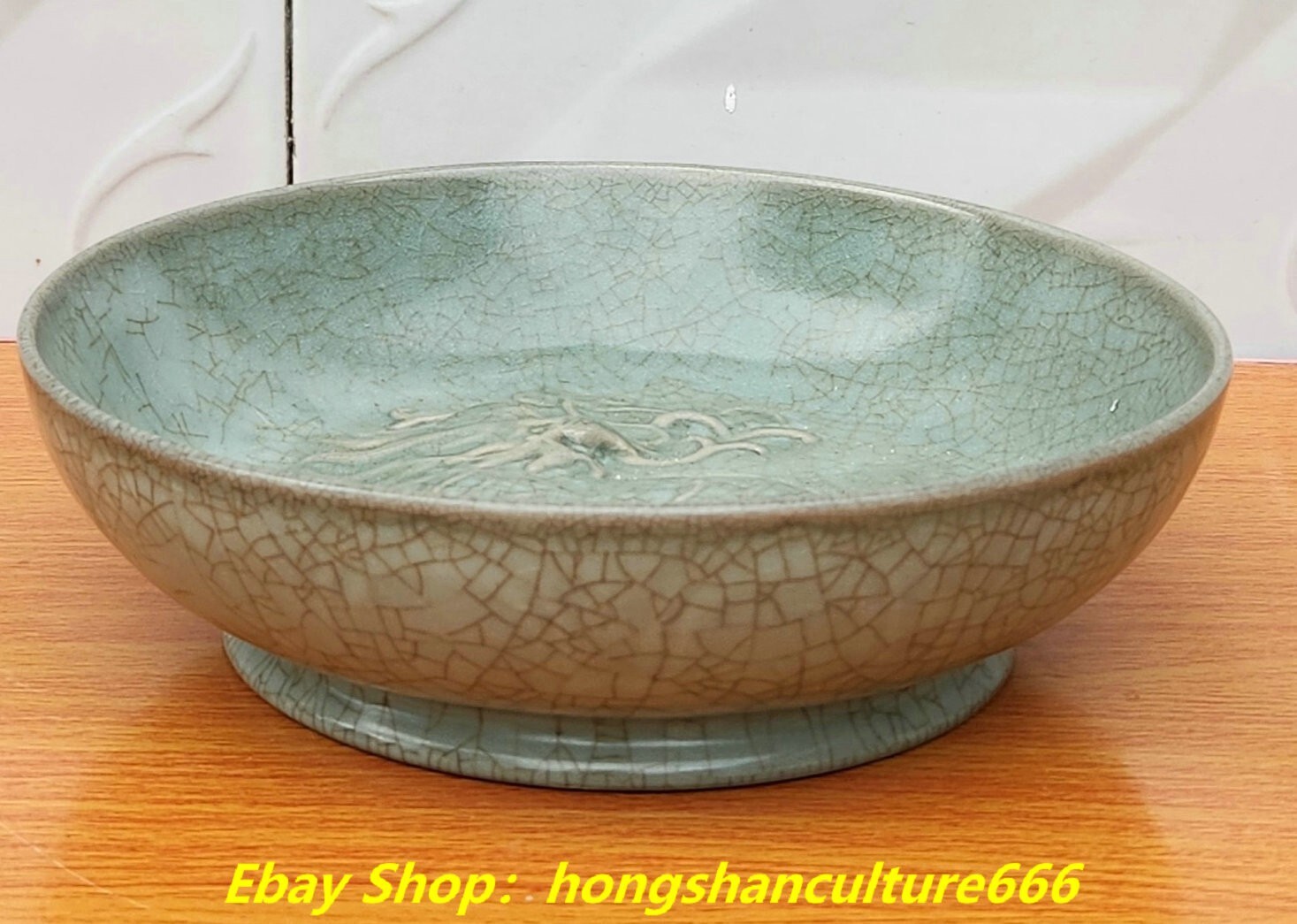 8″Old China Song Dynasty ru kiln porcelain dragon kylin pen wash Plate ashtray