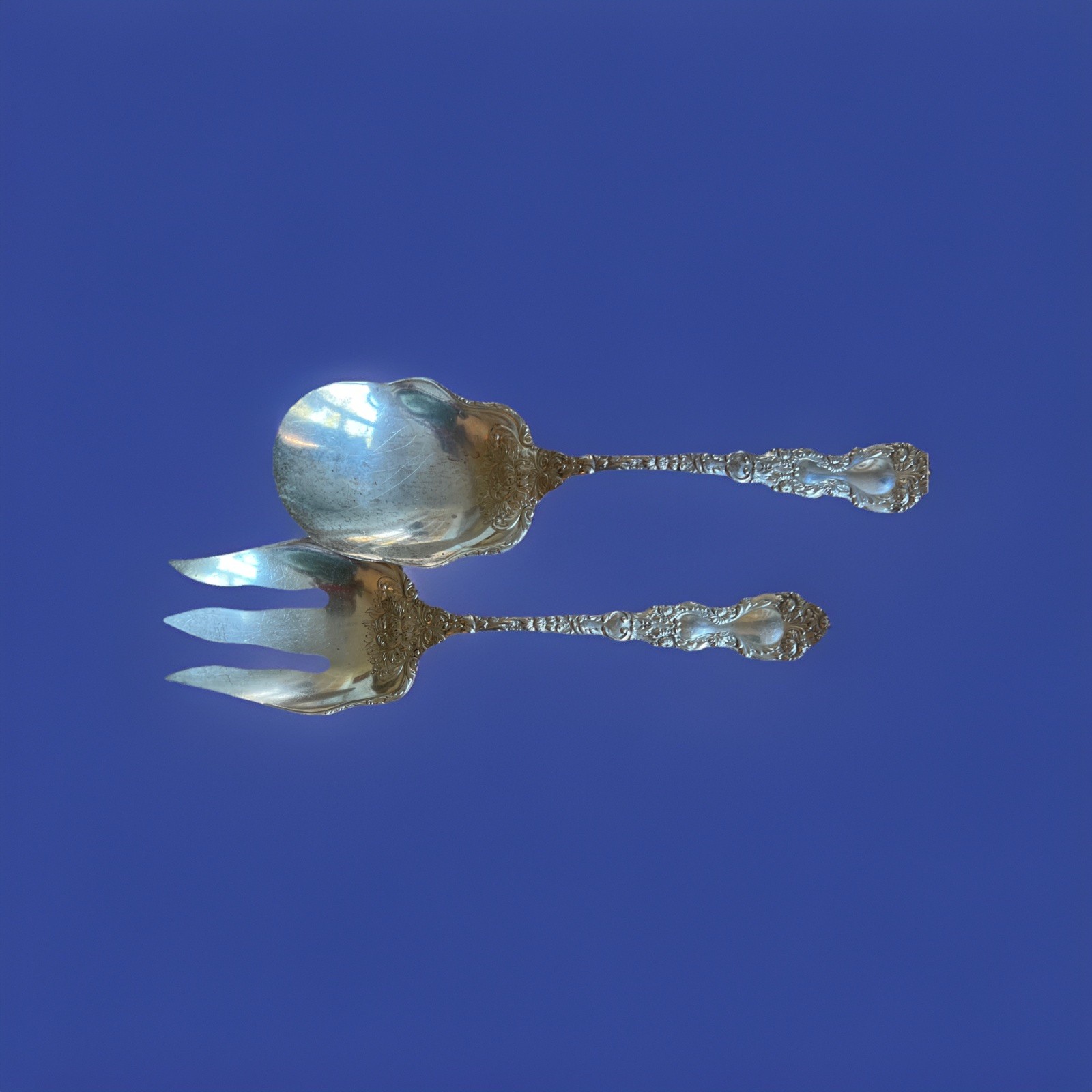 Gorham Old Orange Blossom Pattern cold meat fork and a matching serving spoon