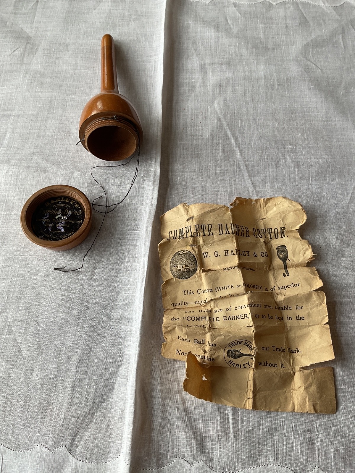 1874 HARLEY’S COMPLETE SYCAMORE WOOD DARNER NEEDLE CASEw/ Original Paperwork