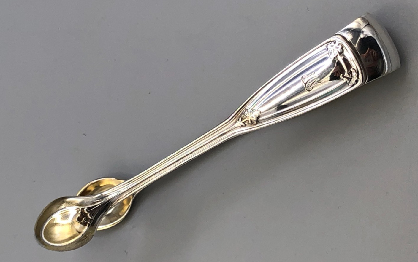 Saint Dunstan by Tiffany Sterling Silver Sugar Tongs 4″, monogram MN