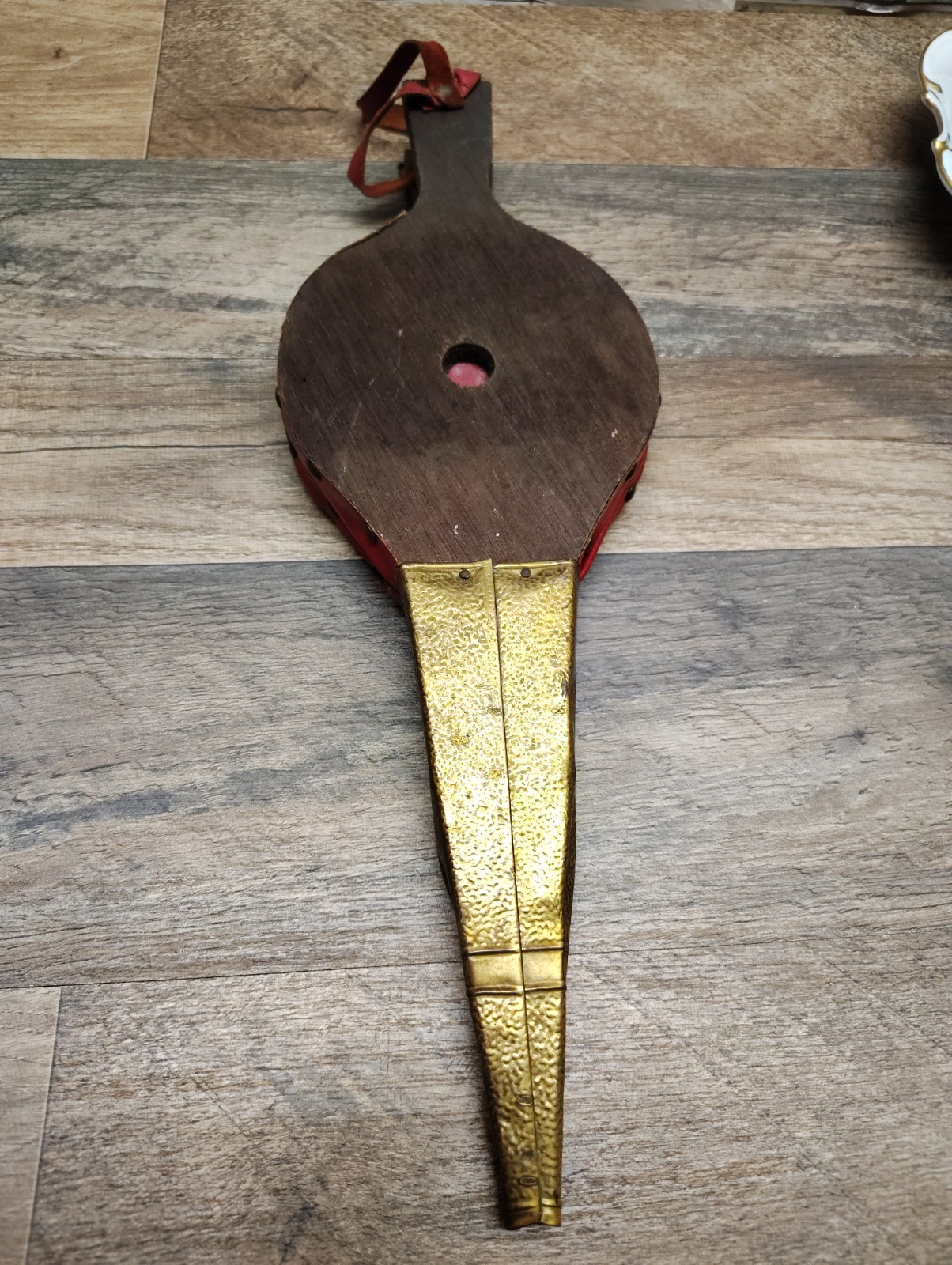 Copper & Red Leather Bellow Fireplace Fan Nautical Scene Pirate Ship Primitive