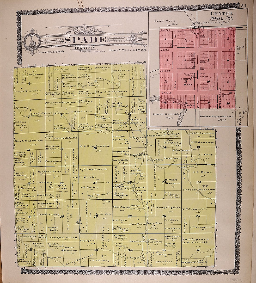 1904 Plat Map CENTER VALLEY – SPADE Township, KNOX County, NEBRASKA (15×17)-#14
