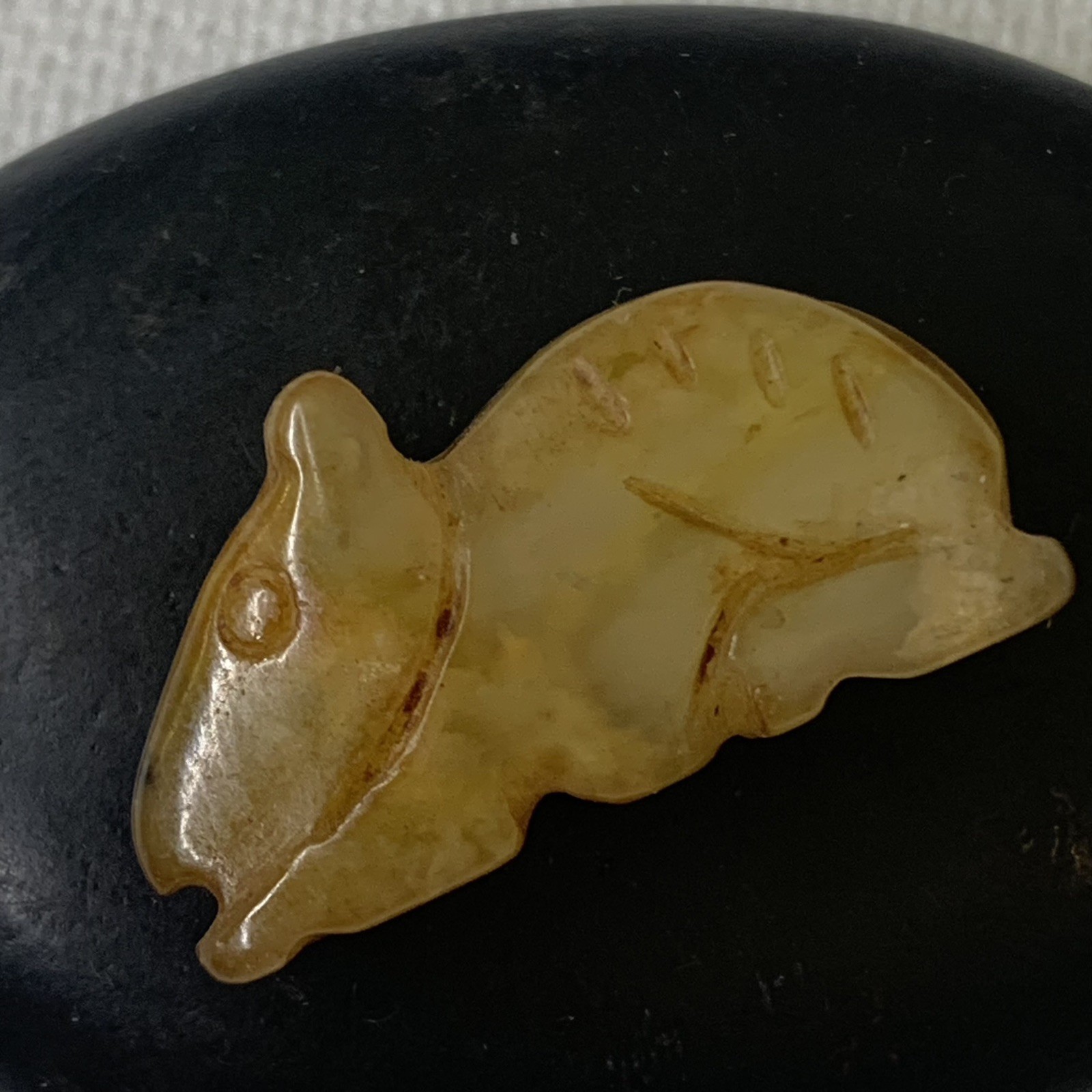 Antique Chinese Yellow Jade Rat Pendant Bead Hand Carved Animal Carving 1.1″x .5