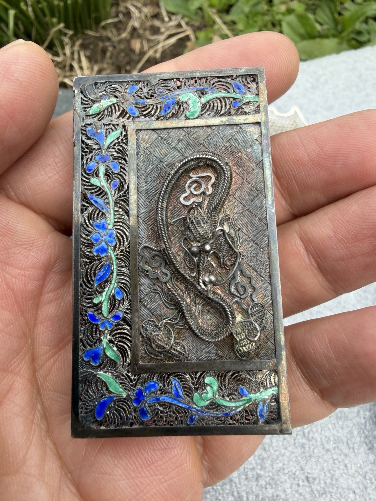 Antique Export Silver Enamel Case Card Holder