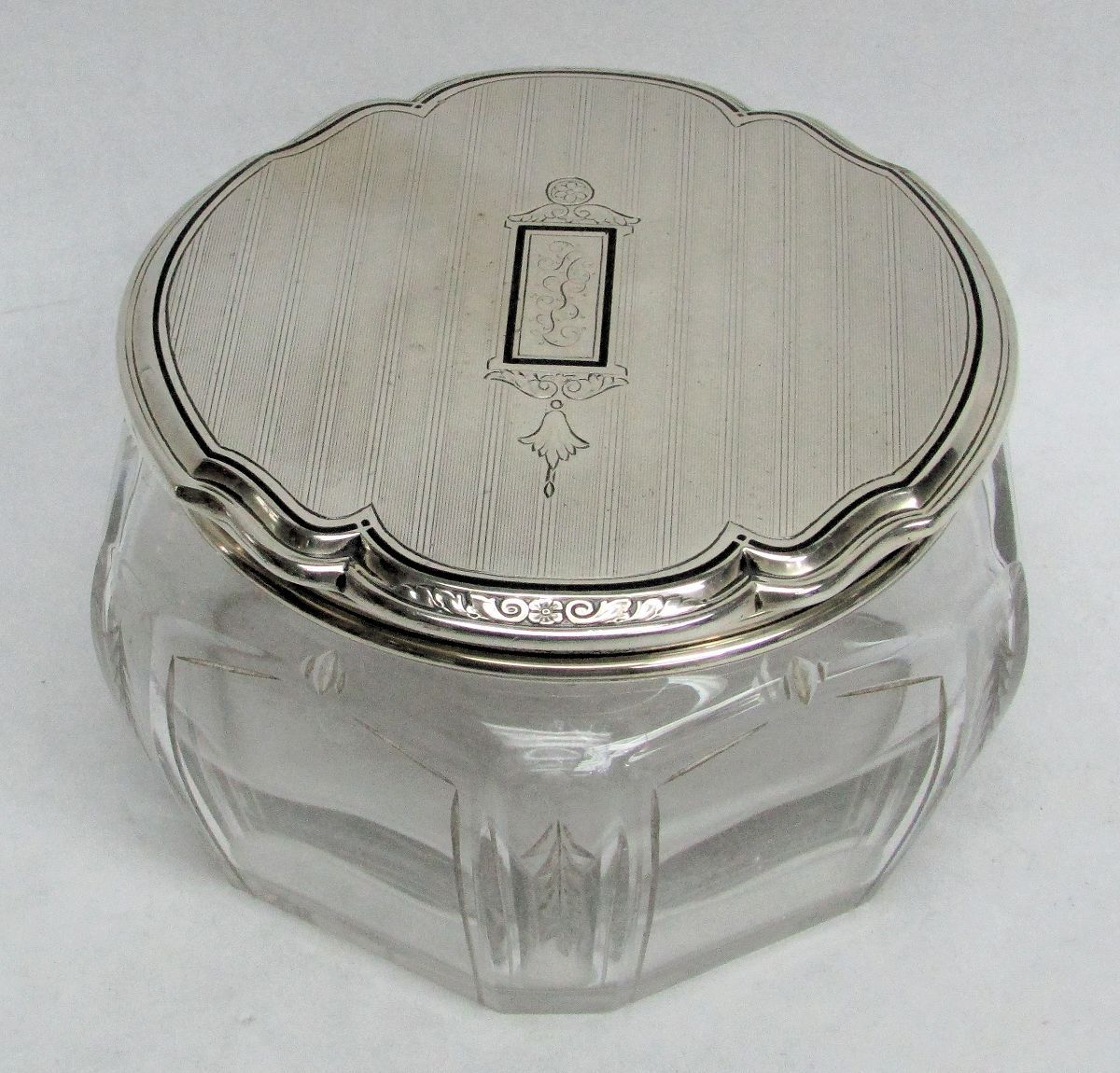 DECO ERA WILLIAM KERR STERLING SILVER & CRYSTAL POWDER JAR