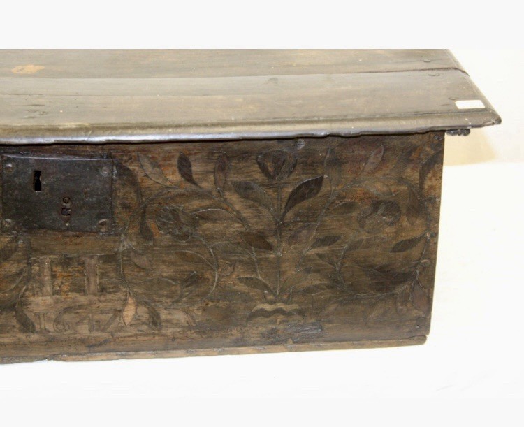 17th Century Large Inlaid Jacobean Bible Box Dated 1647