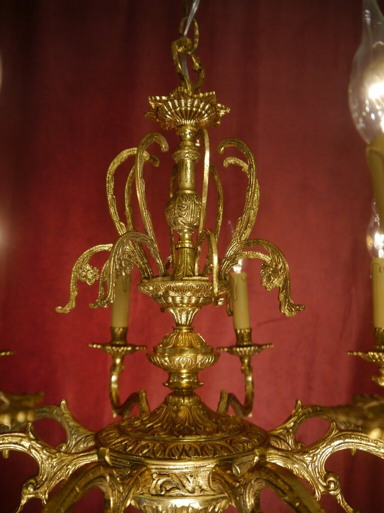 Antique Rococo Chandelier Solid Brass 8 Light Gold Bronze Ø 25.6” 22 lbs
