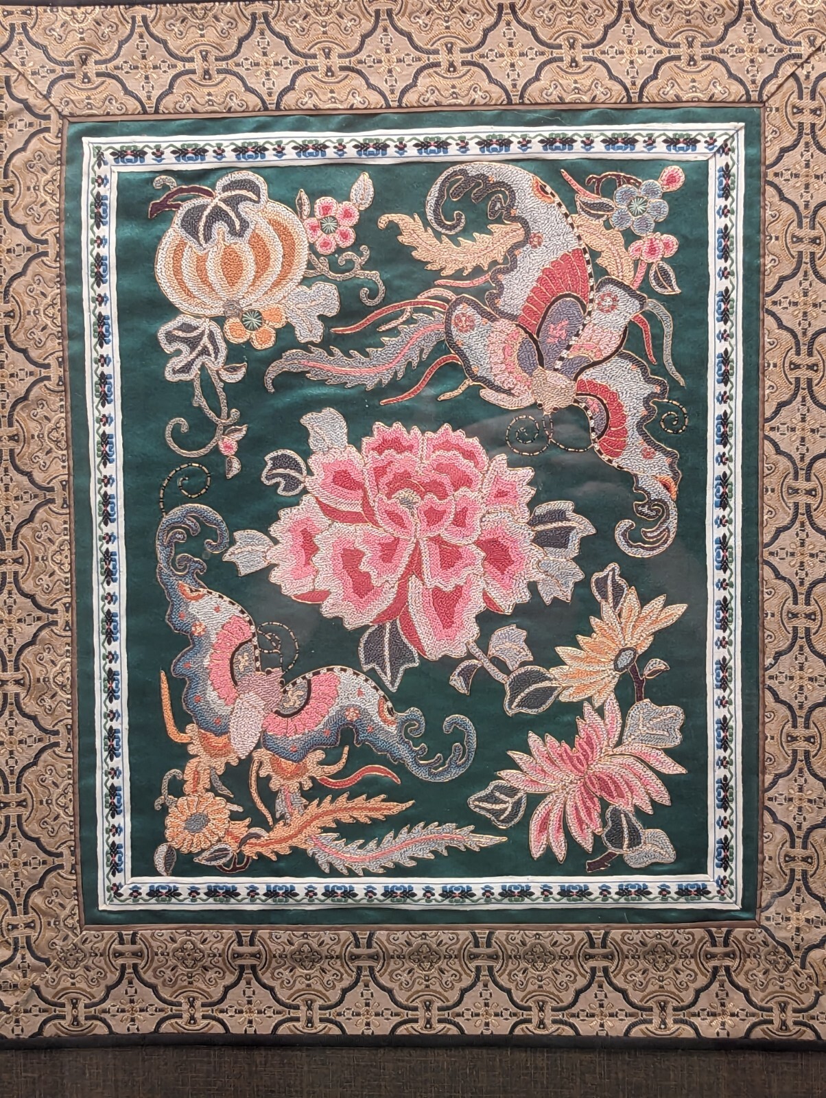 Chinese Black Silk Embroidery Panel Using Forbidden Stitch