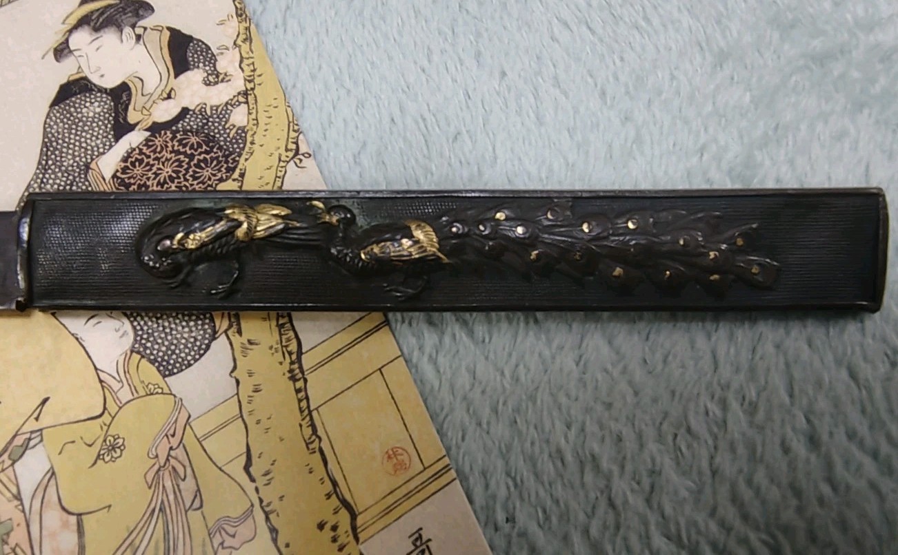 【Peacock ‼ 】 Kozuka knife handle blade Japan antique art edo！