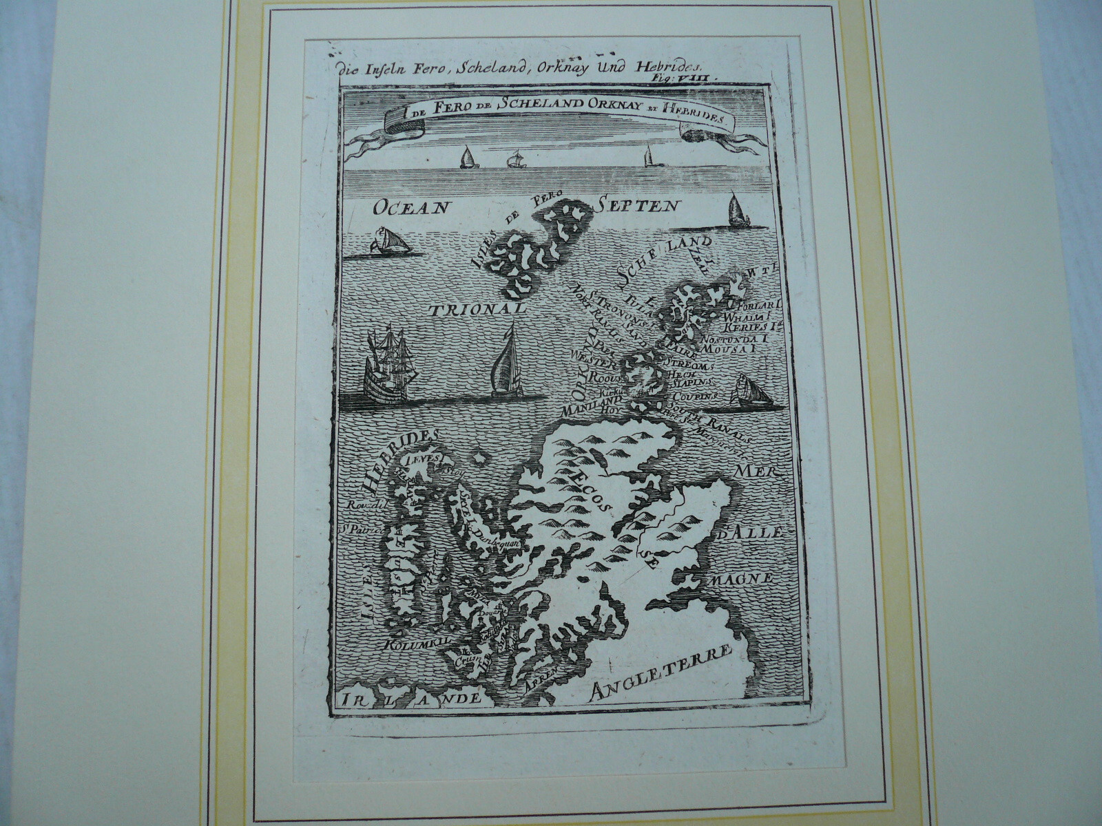 Shetland-Orkney, anno 1690, Mallet, copperengraving Map., mounted behind passepa