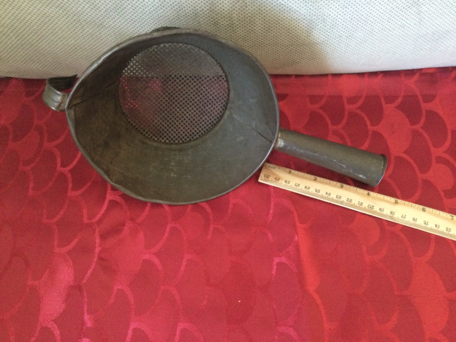 Vintage Tin Dipper Strainer Mesh Bottom Ladle Old Antique Tinware Food Sieve