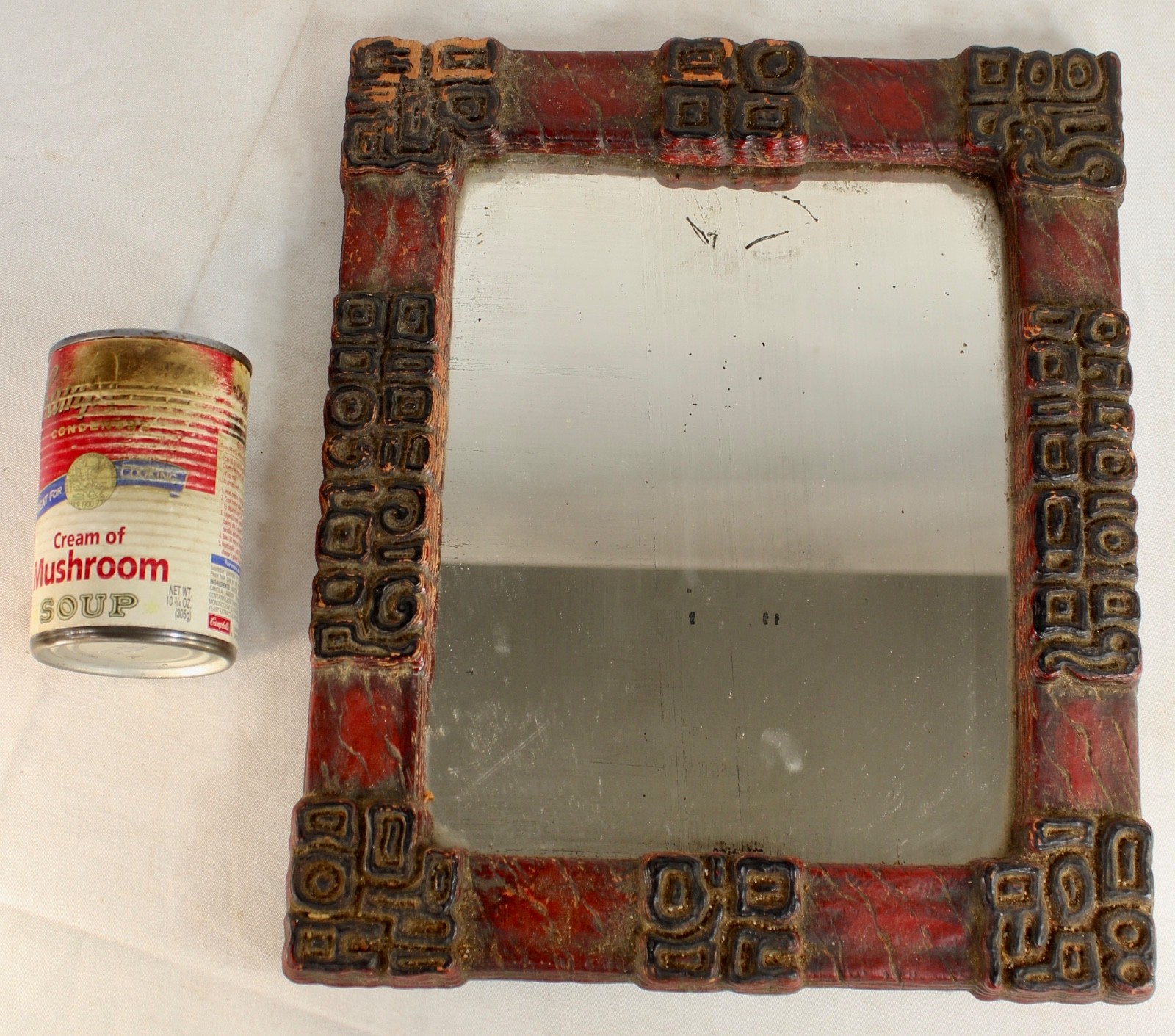 Antique Mayan Southwest Framed Mirror Tribal Designs MCM Mirror Heavy