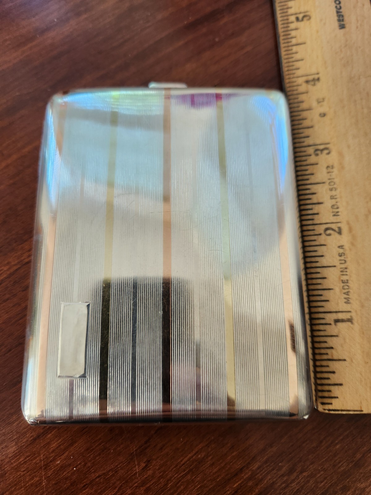 Sterling Silver Gold Striped Cigarette Box Business Card Case Money Coin Holder