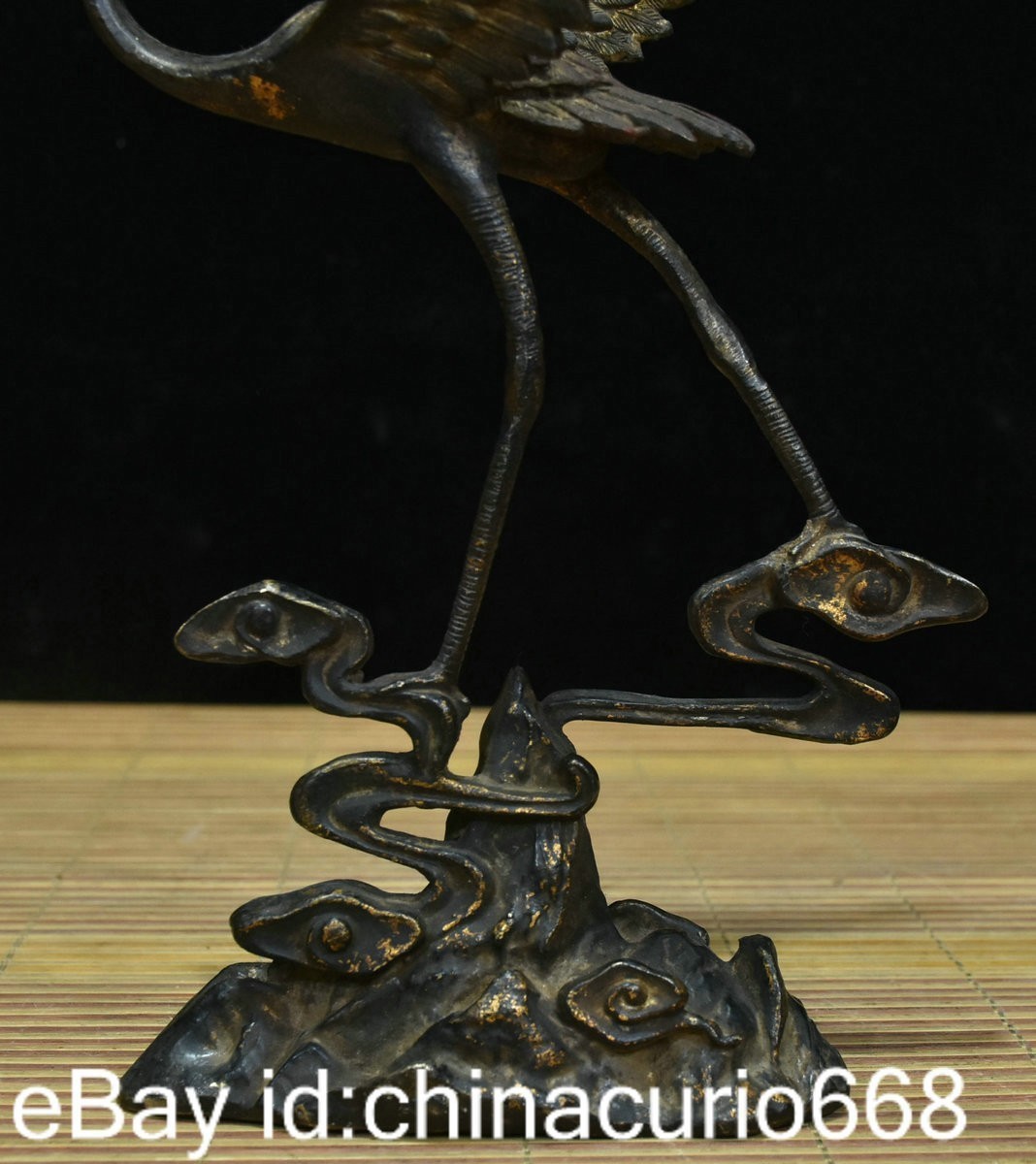 10.4″ Old China Copper Carving Feng Shui Crane longevity Lucky Statue