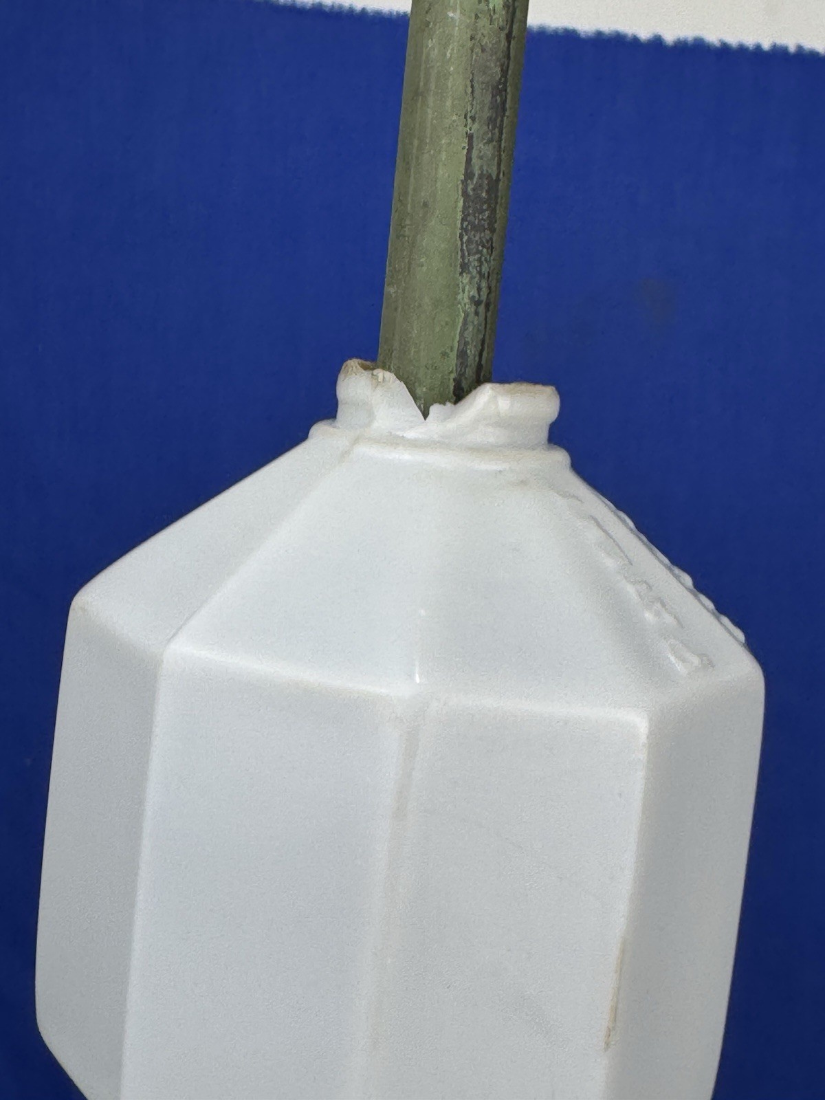 Antique Copper Lightning Rod w/ Braided Stand & 10 Sided White Milk Glass Ball
