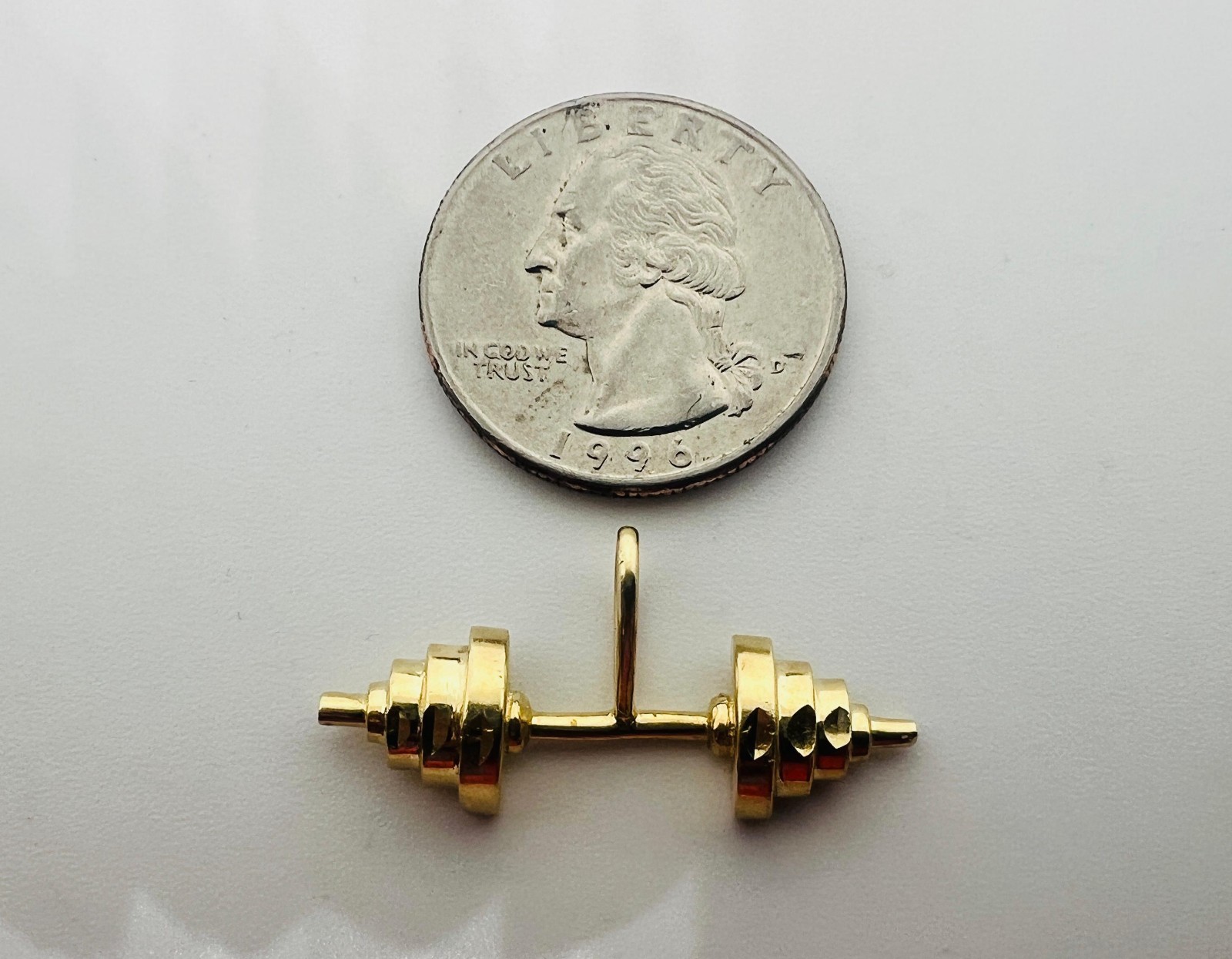 14K Solid Gold Dumbbell Pendant, 3D Fitness Charm, Weightlifting Gym Necklace