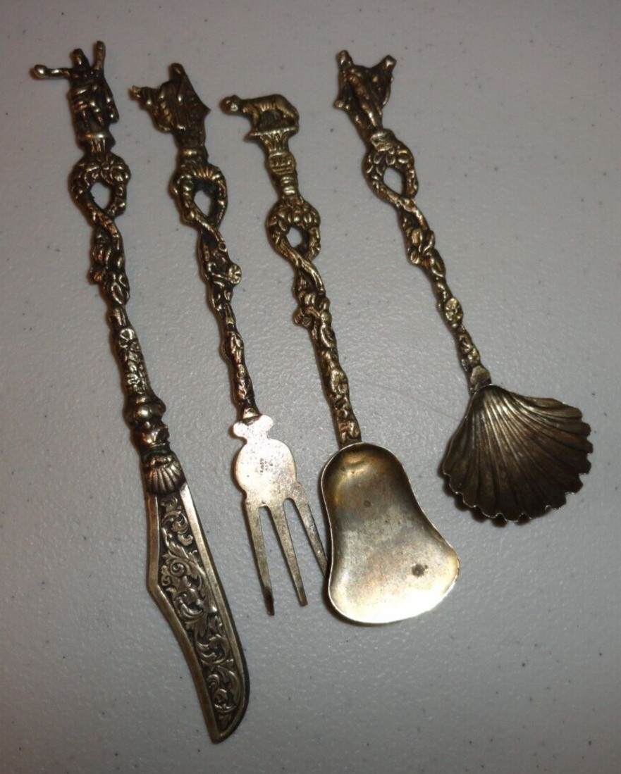 Vintage Silver Decorative Spoon, Fork, Knife Hors d’oeuvres Appetizers Set of 4