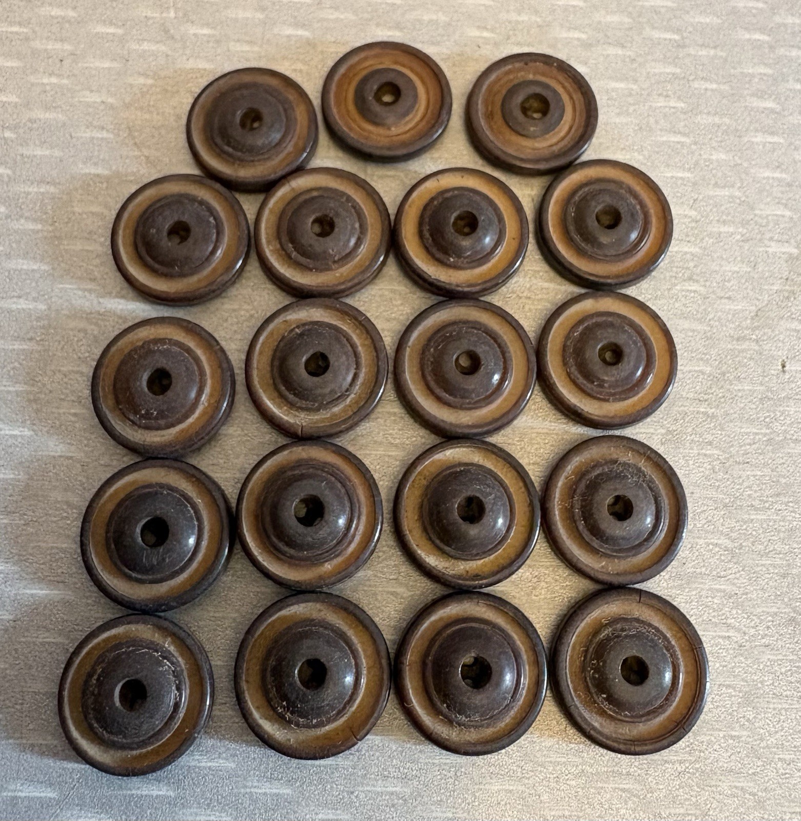 Antique Button Set Whistle One-Hole Vegetable Ivory Tagua Nut 19P Brown Tan 15mm