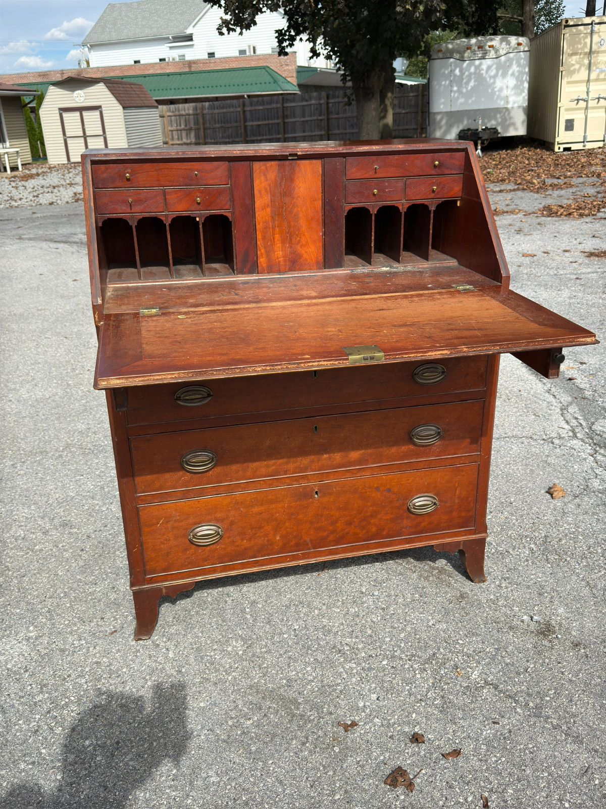 antique hepplewhite cherry slant front desk pa 1810 french foot country federal