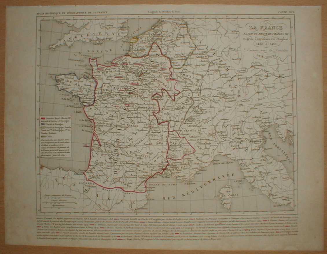 1839 Houze map FRANCE IN TIME OF CHARLES VII, 1422-1461, #21