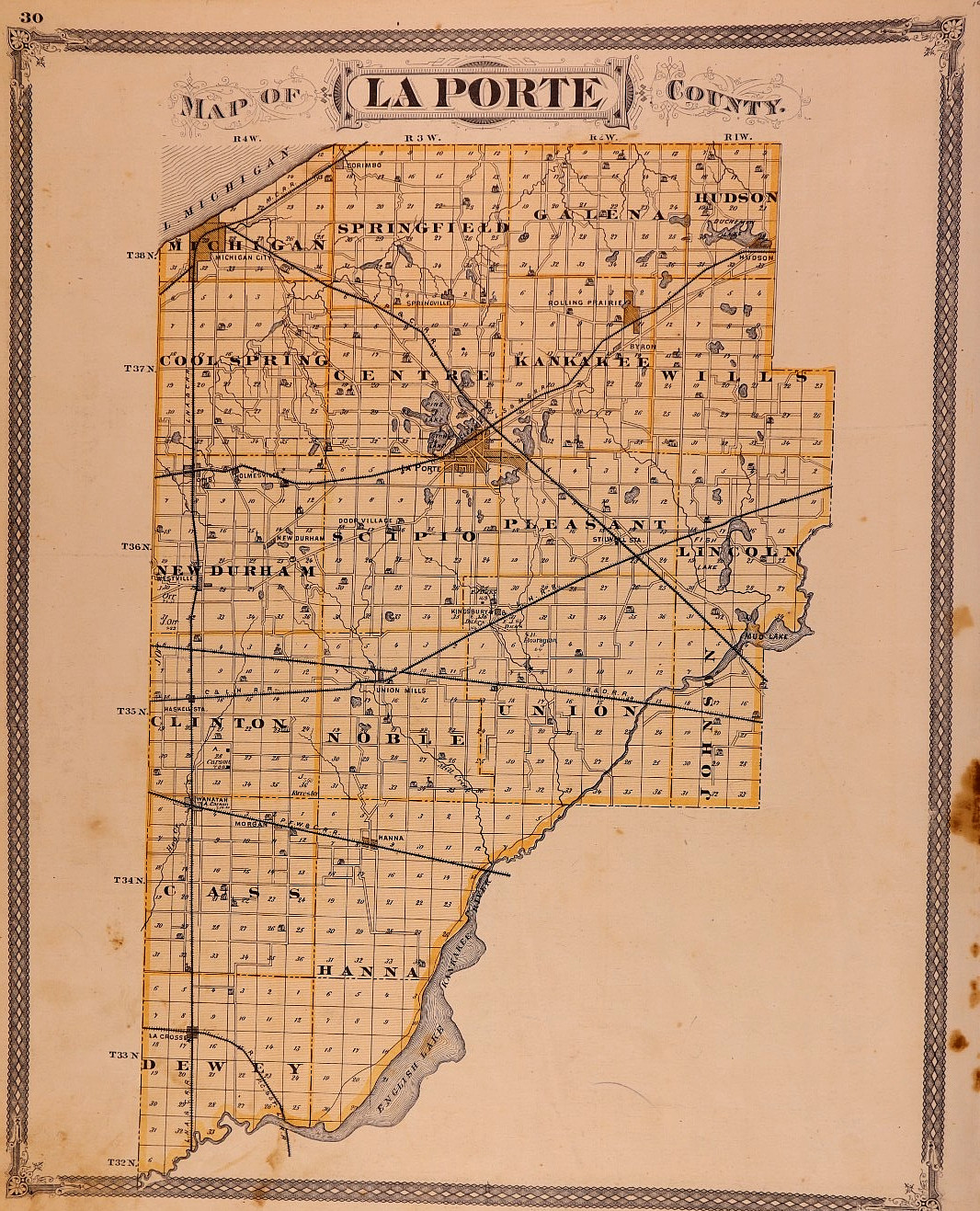 1876 Plat Map ~ LA PORTE, INDIANA – ROLLING PRAIRIE ~ (14×17)-#137