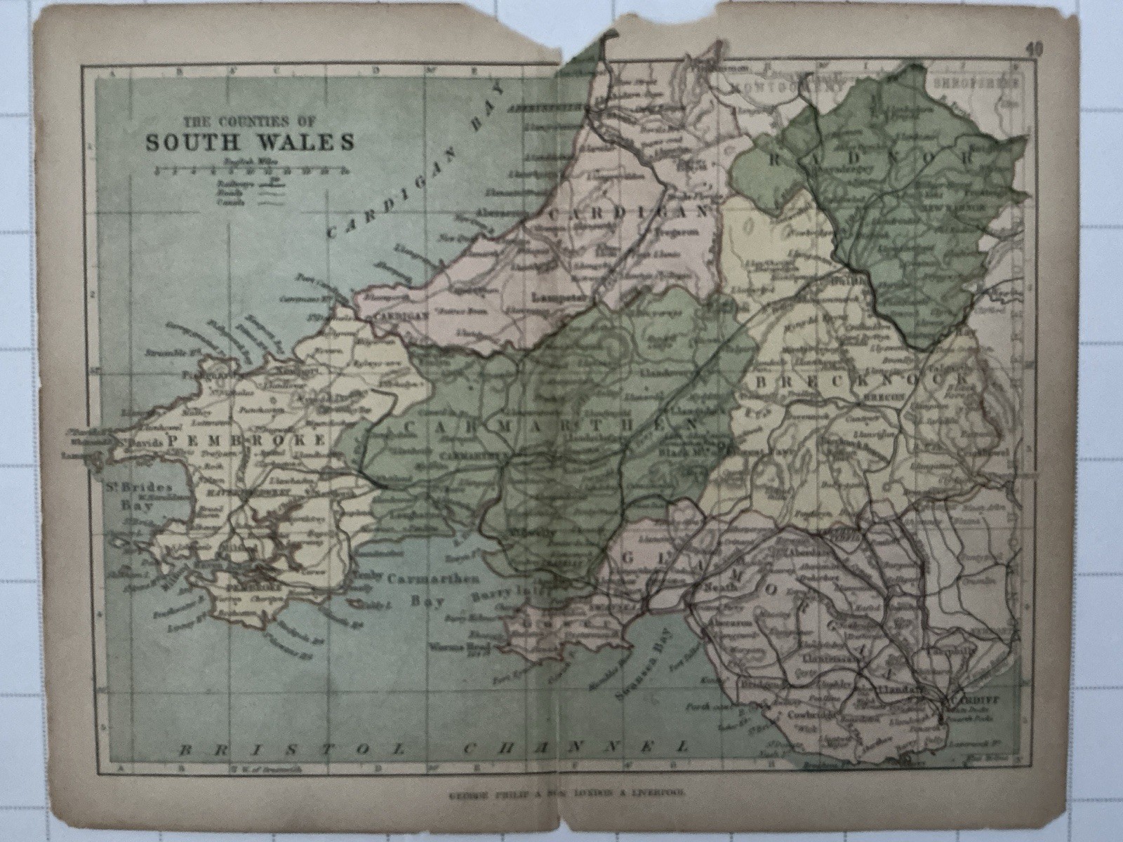 SOUTH WALES 1878 Original Antique County Map Philip Glamorgan Pembroke Cardigan