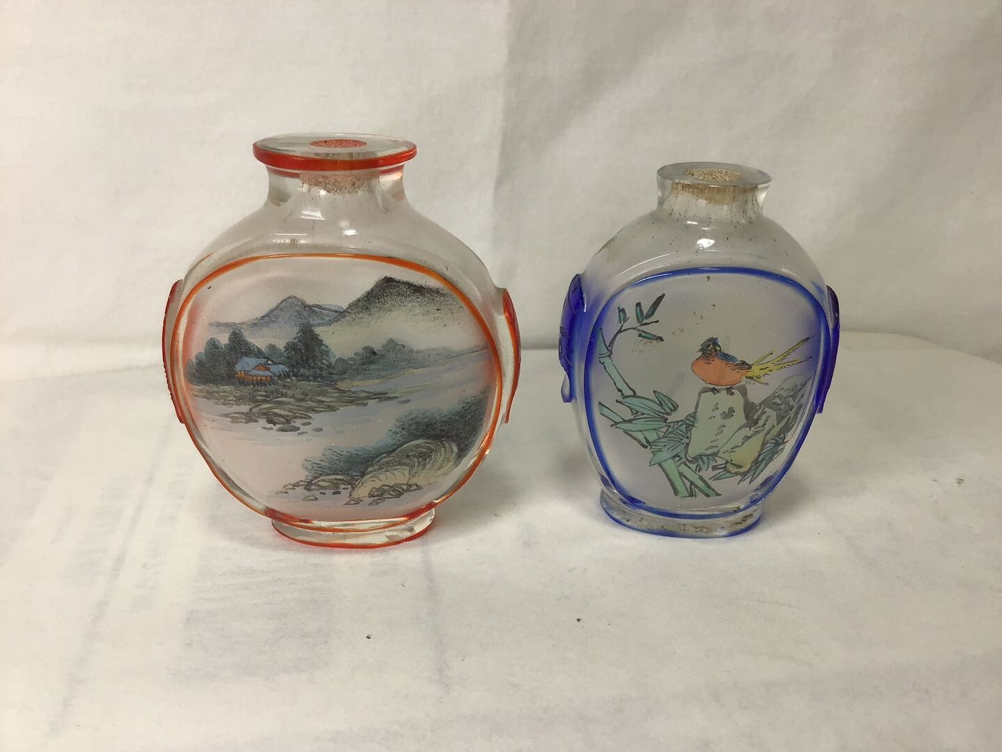 HH41 Vintage Antique Inside Painted Stuff Bottle For Decoration Set of 2