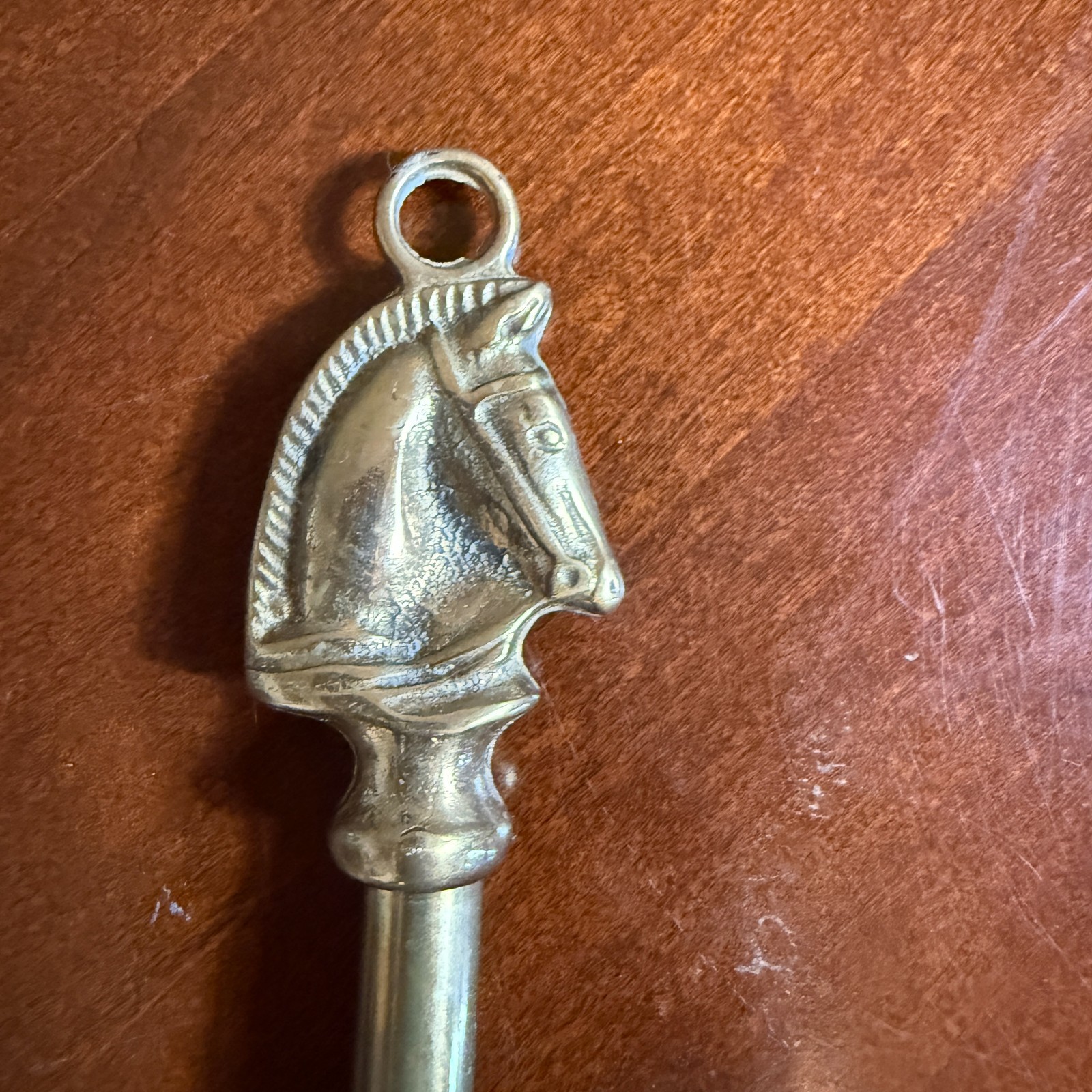 Vintage Brass Long Handle Shoe Horn Horse Head Finial Boot Jack Equestrian