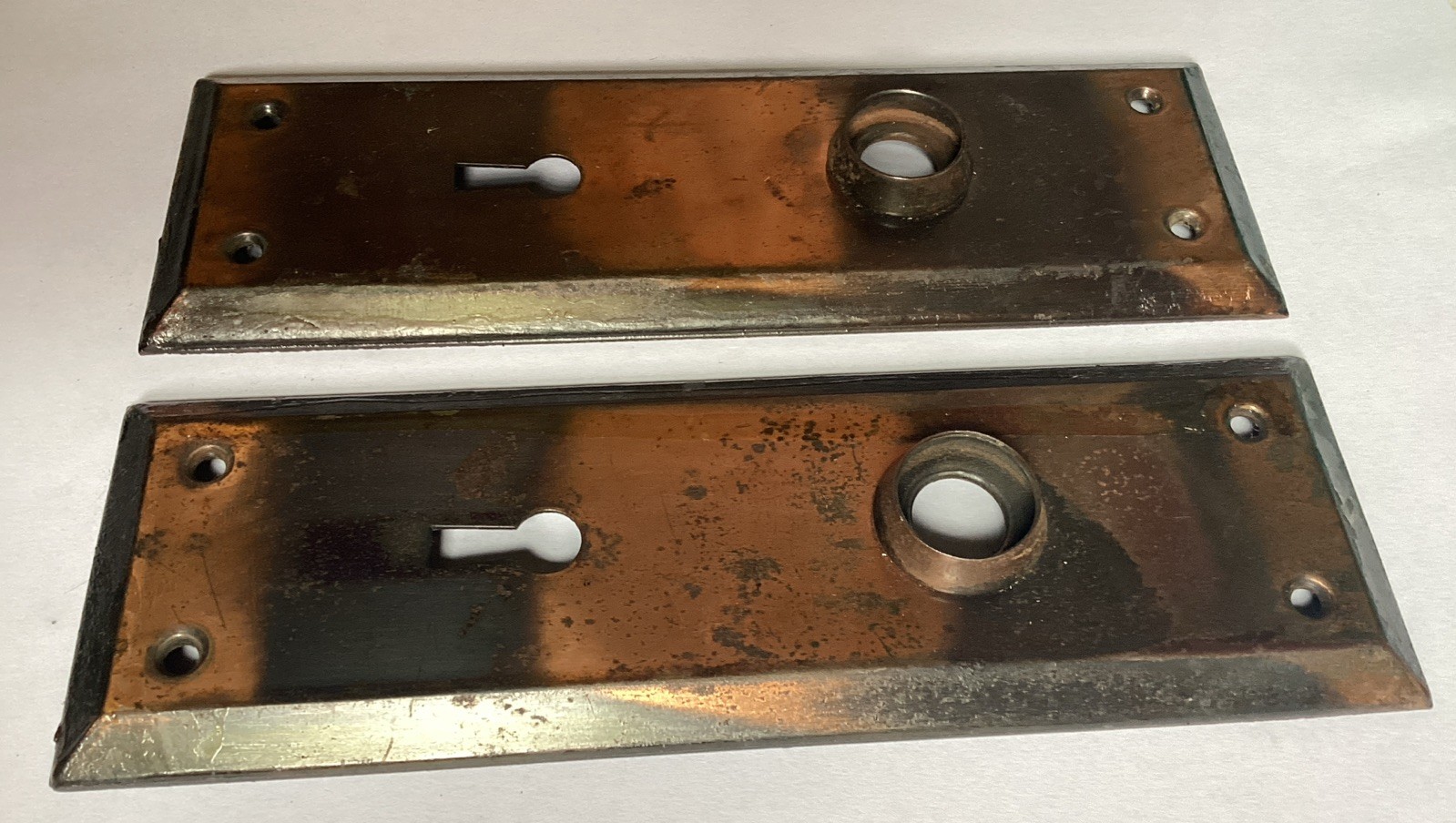 Vintage Flashed Copper Backplates Two Jappaned Door Knob Plates