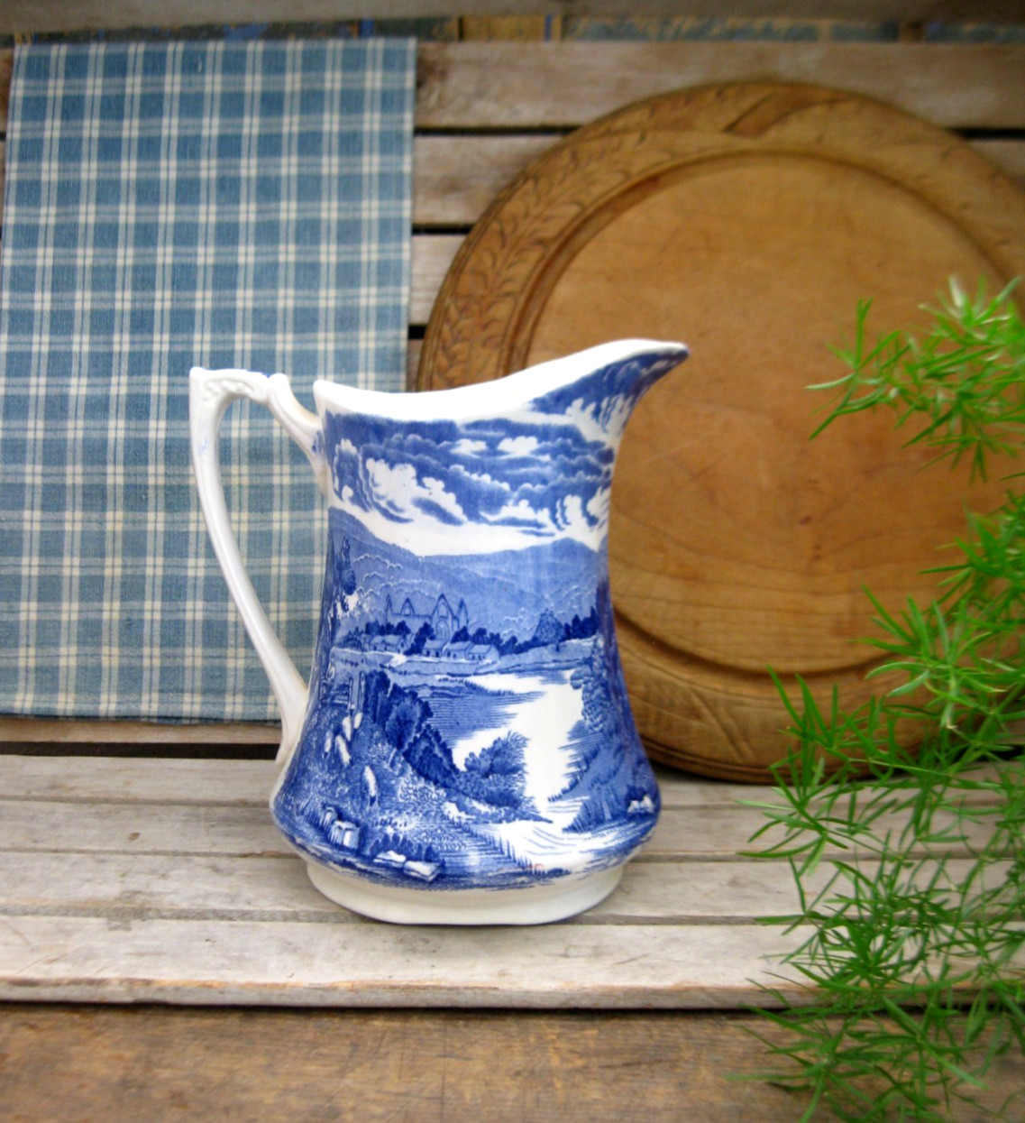 Antique Alfred Meakin Blue Transferware China Pitcher Tintern Pattern