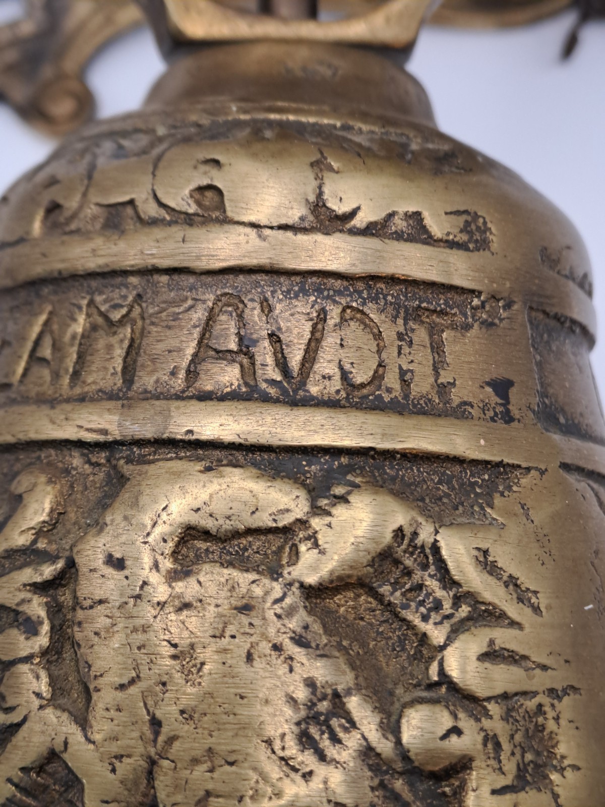 Antique Belgian Bronze Monastery Wall Bell Angel Gothic Latin Inscription c1900