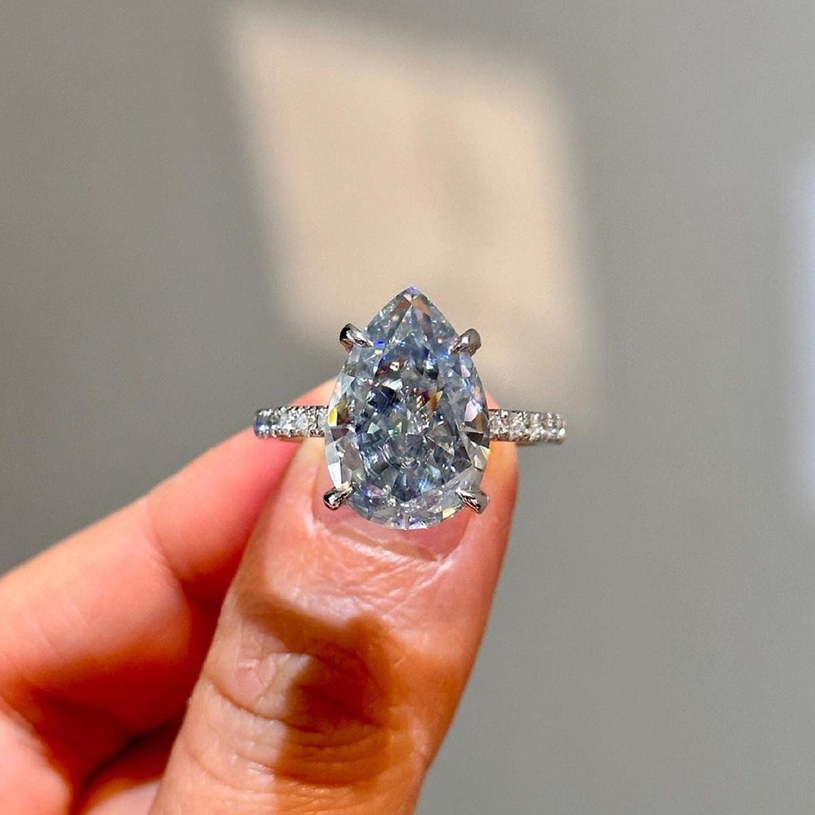 3.00Ct Pear Cut Prong Set Lab Diamond Engagement Halo Pear Unique Ring For Gift