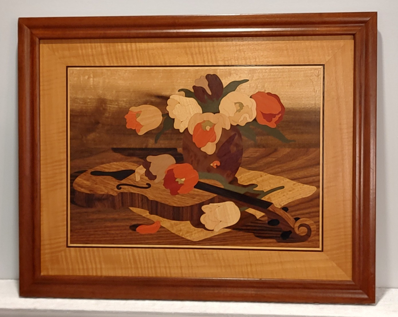 HUDSON RIVER INLAY PICTURE – FLORAL RHAPSODY – WOOD MARQUETRY – 19 X 24