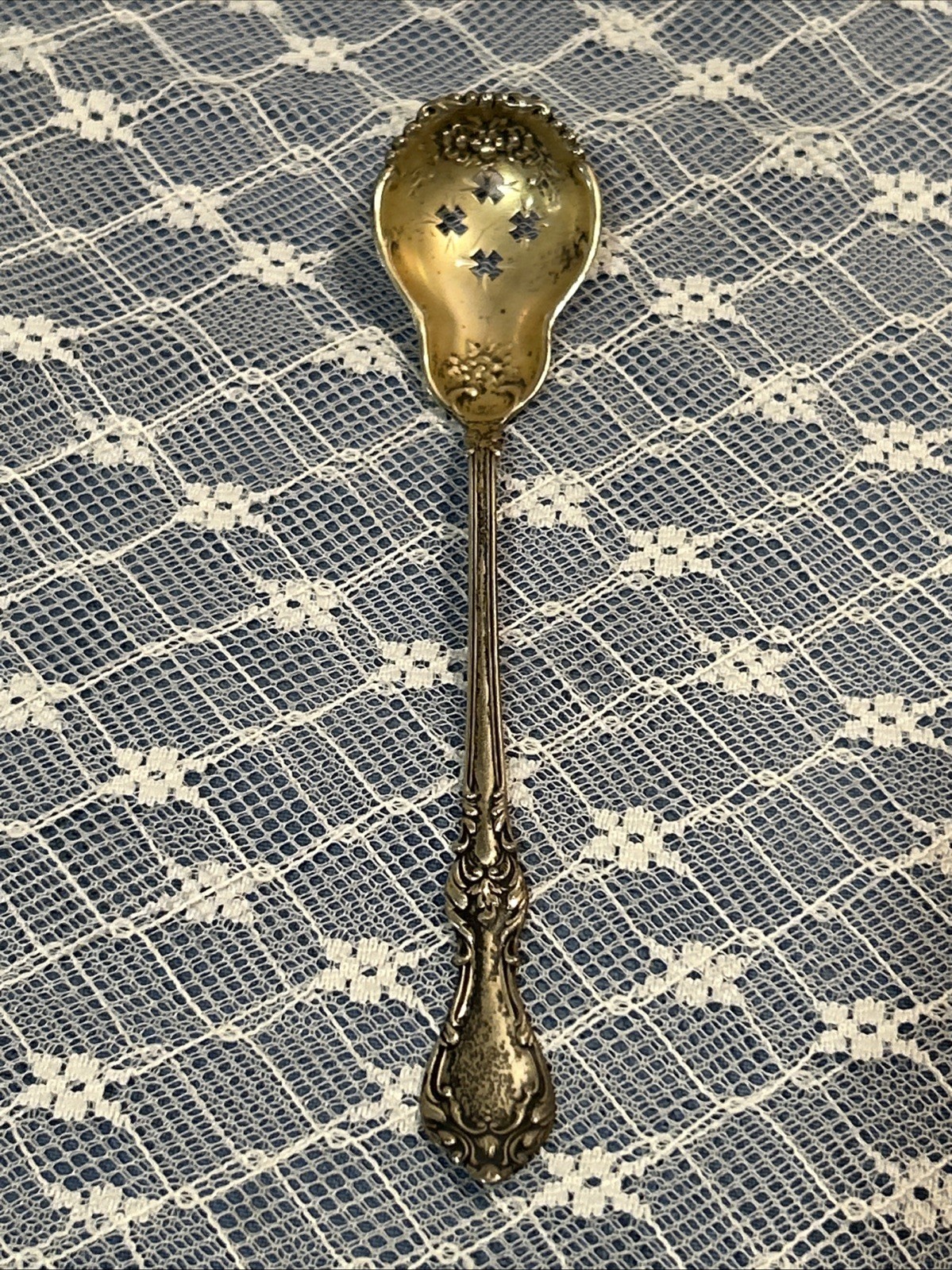 Poppy by Baker-Manchester Sterling Silver Olive Spoon Gold Washed Pierced~13.5 G