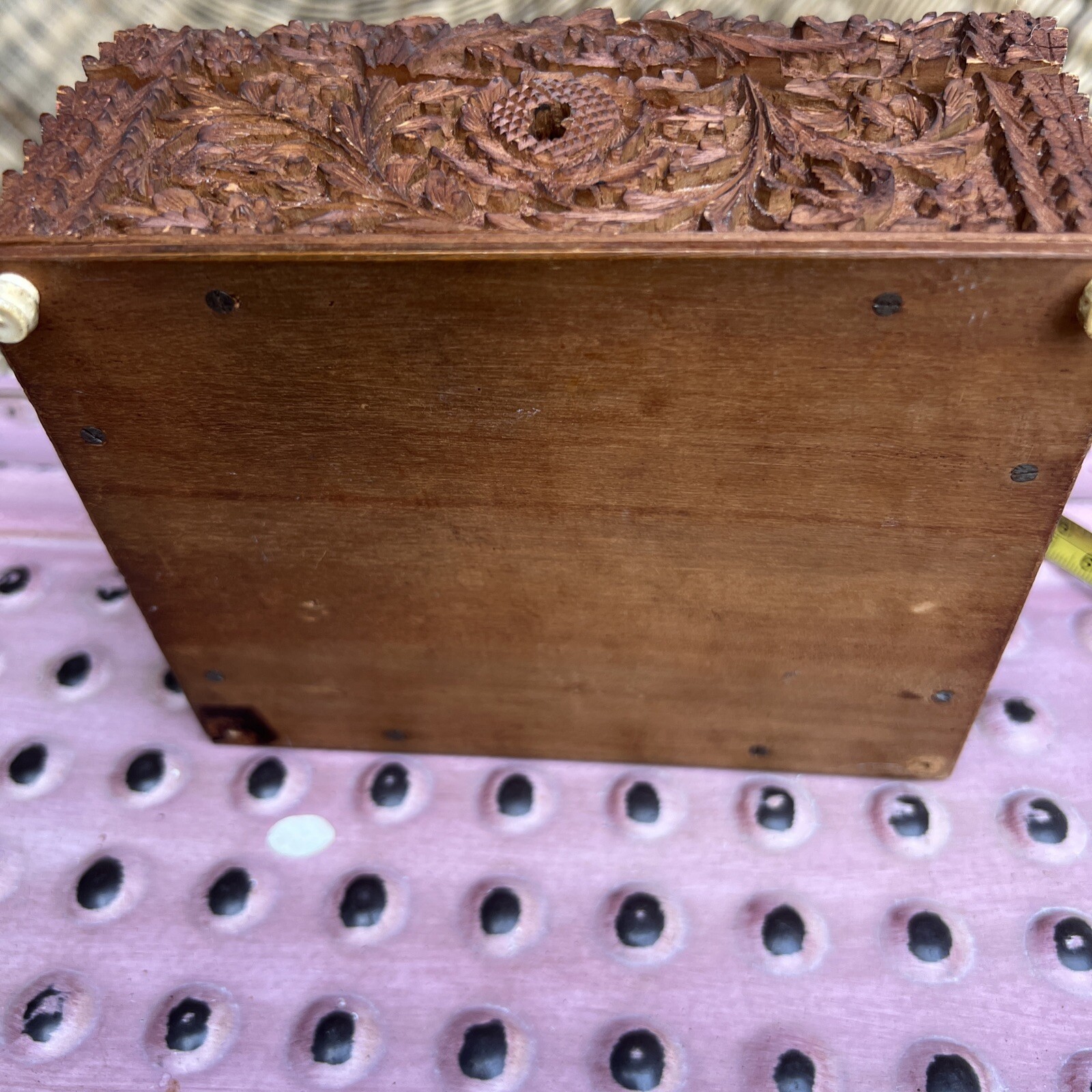 Hand Carved Old Decorative Multi Purpose Wood Trinket 6x5x2.5” Middle Age Style