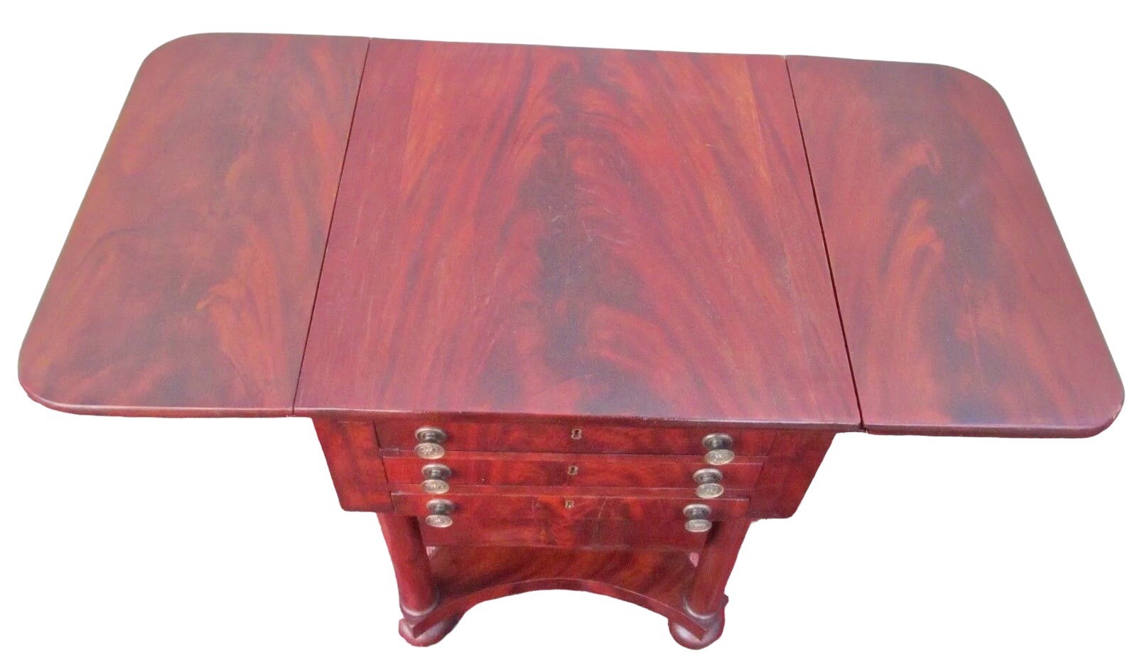 Antique Mahogany 3 Drawer Worktable / Sewing Stand | Attributed to Issac Vose