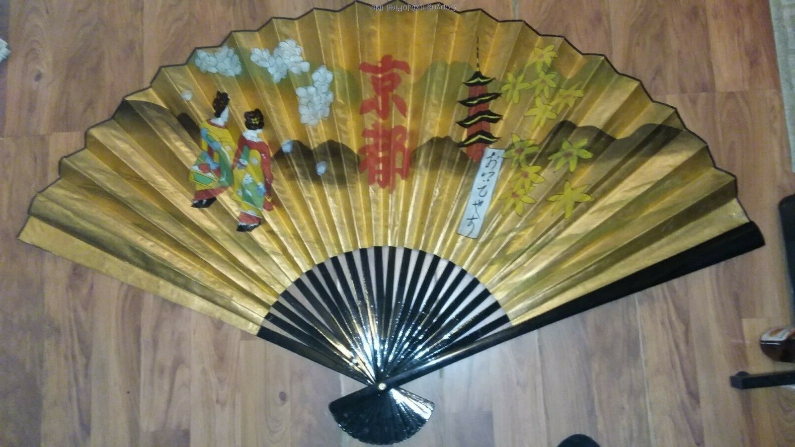 Antique Japanese Designer 22 Section Folding Fan 35in