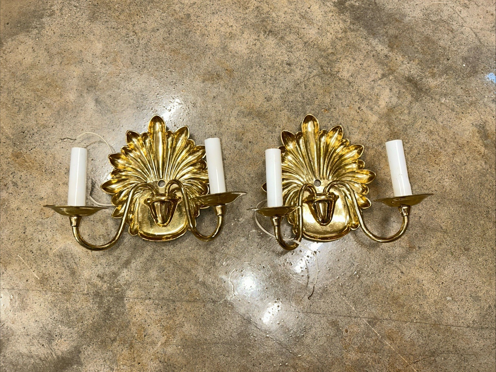Pair Of 2 Light Candle Style Brass Wall Sconces